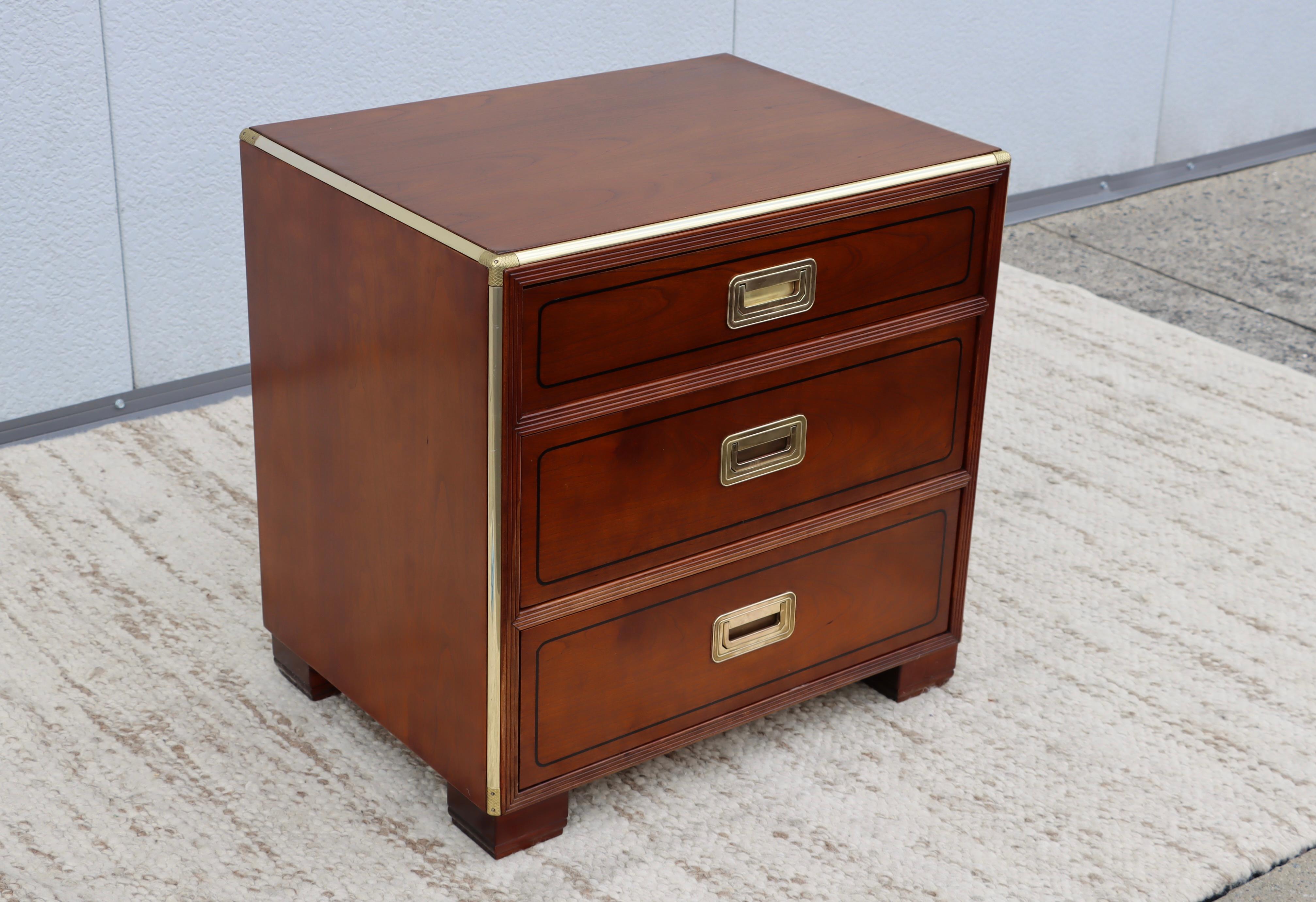 Baker Cherrywood and Brass 3 Drawer Night Stands For Sale 8