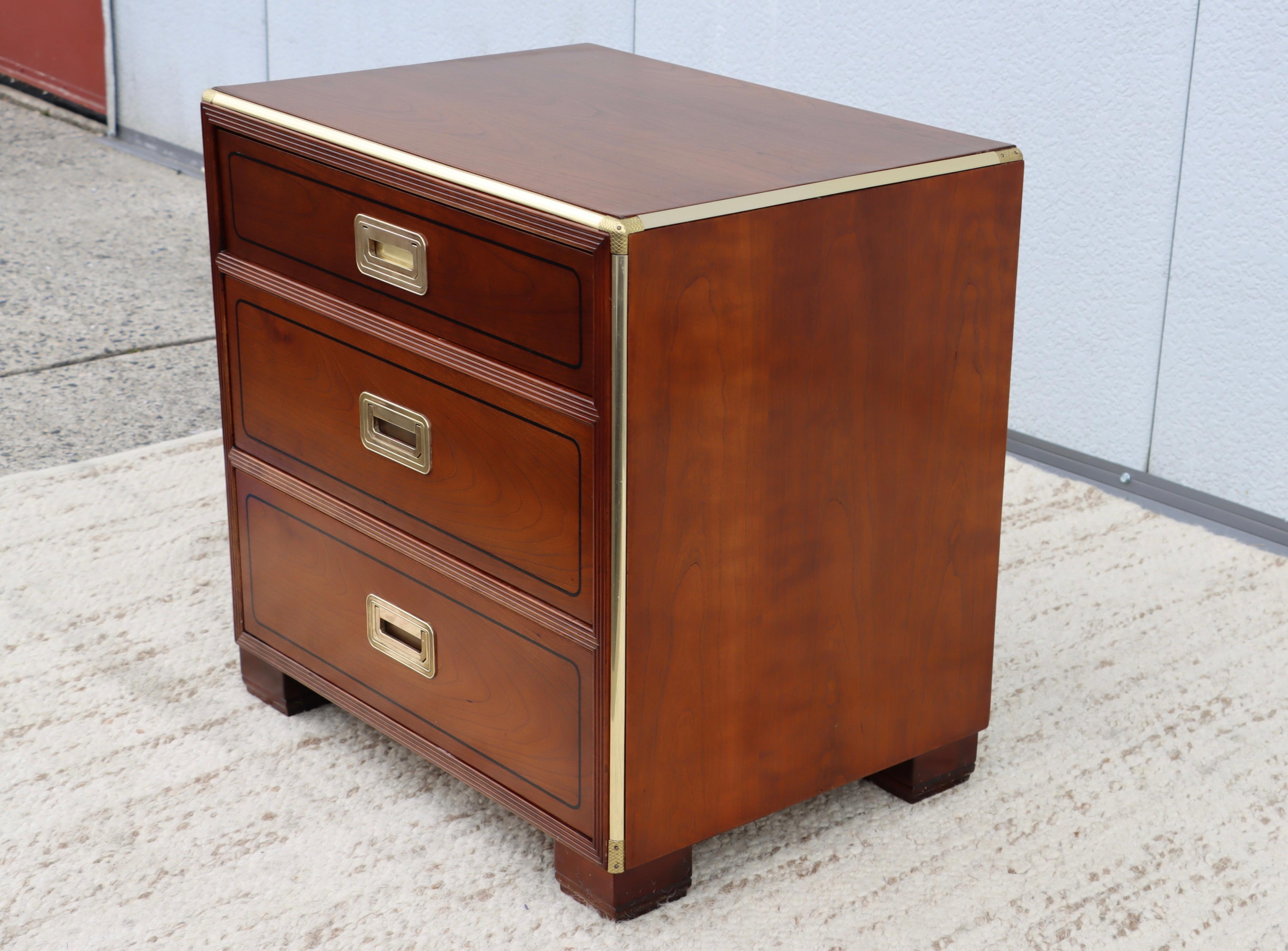 Baker Cherrywood and Brass 3 Drawer Night Stands For Sale 10