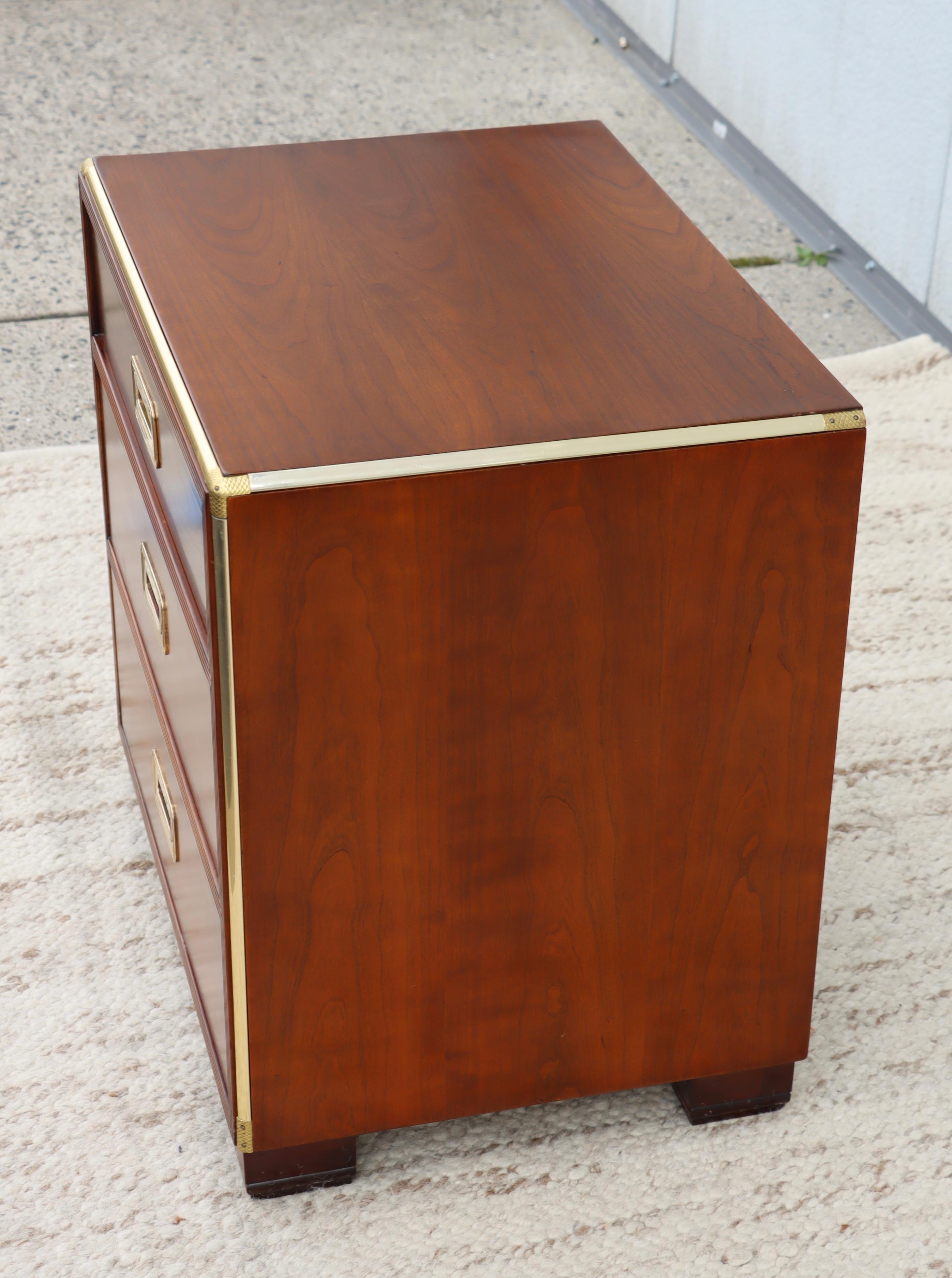 Baker Cherrywood and Brass 3 Drawer Night Stands For Sale 11