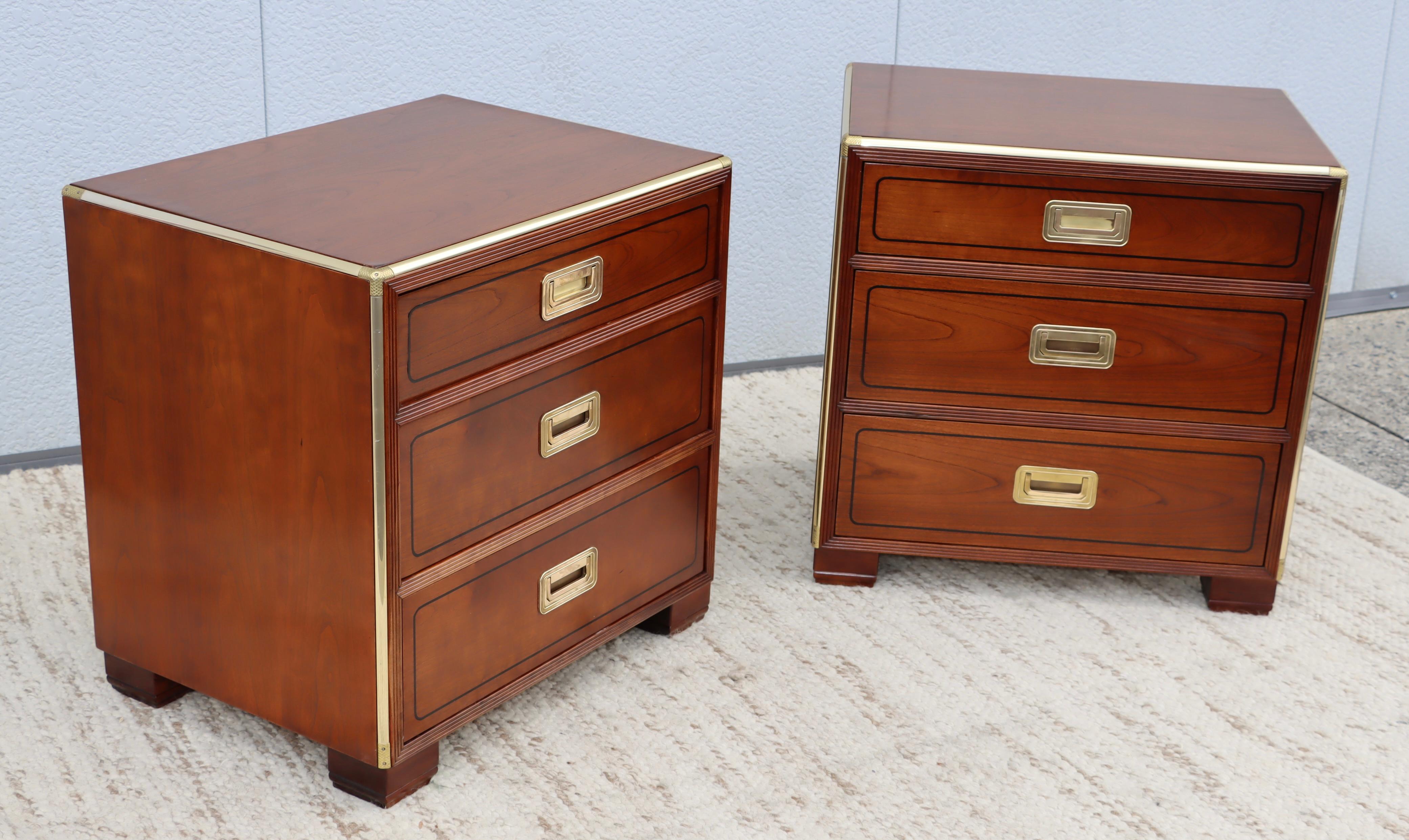 American Baker Cherrywood and Brass 3 Drawer Night Stands For Sale