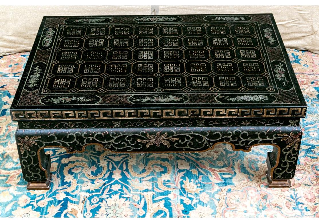Baker Chinoiserie Ebonized Cocktail Table In Fair Condition For Sale In Bridgeport, CT