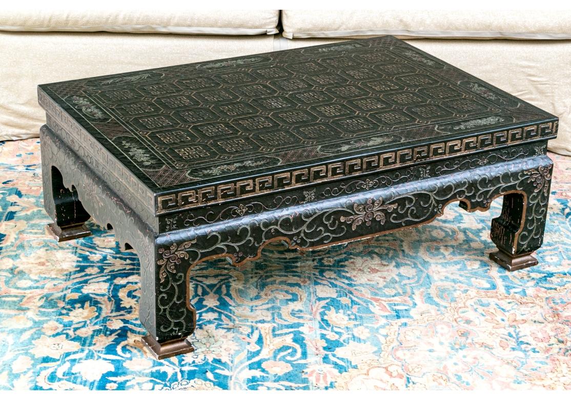 20th Century Baker Chinoiserie Ebonized Cocktail Table For Sale