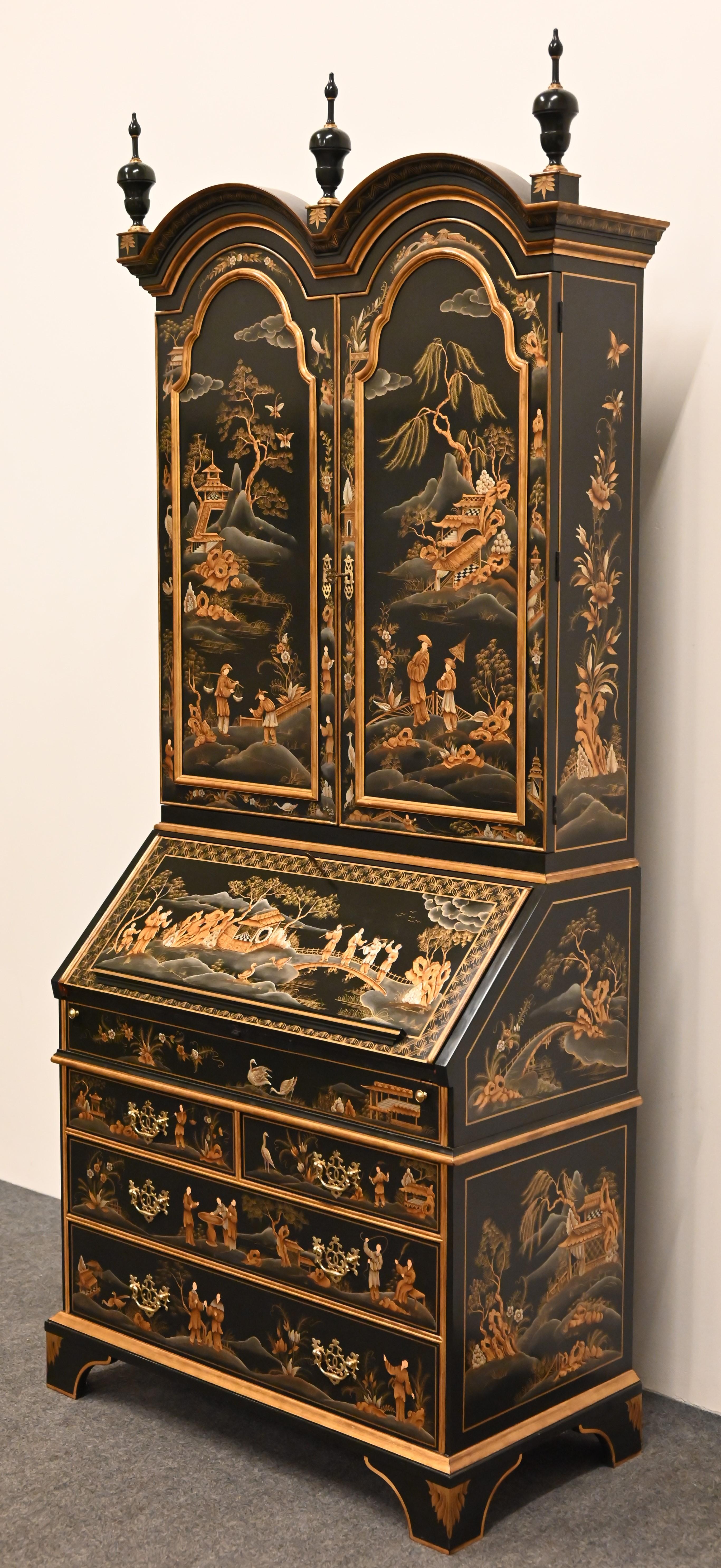 A decorative and beautiful Chinoiserie Secretary with meticulous design by Baker Furniture Company. The Stunning Chippendale Chinoiserie or Asian style Secretary is in the manner of 18th and 19th Century English and French Chinoiserie furniture. The