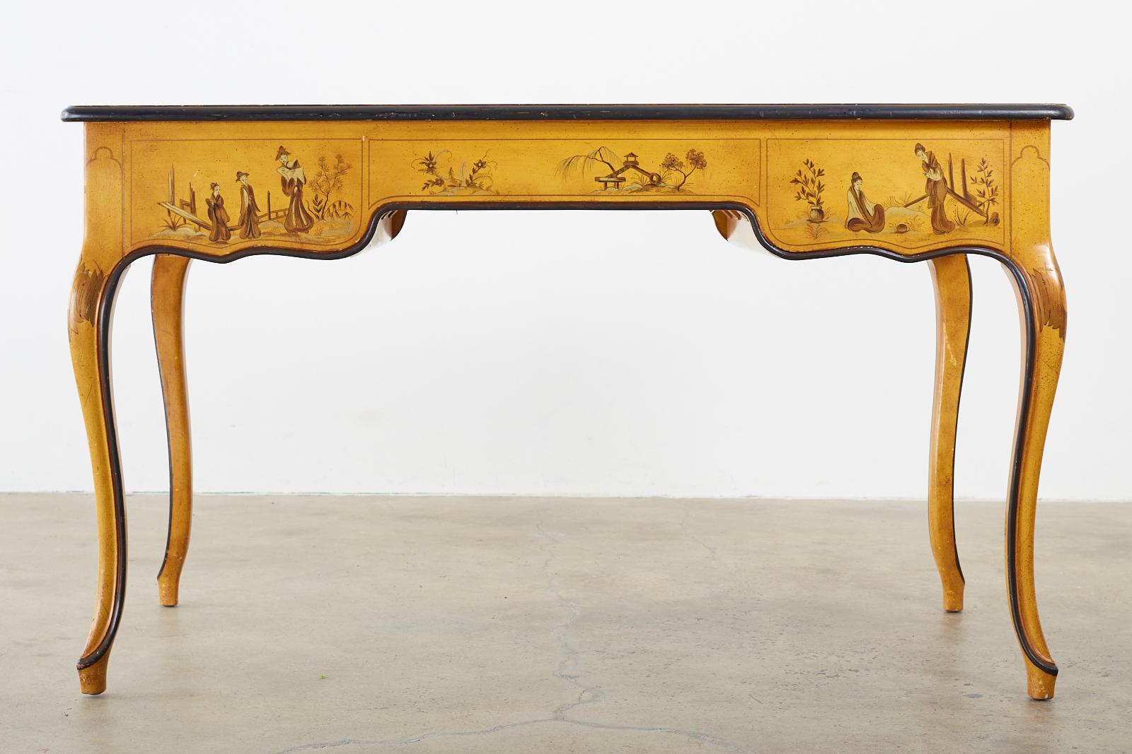 Baker Chinoiserie Yellow Lacquered Writing Table Desk 5