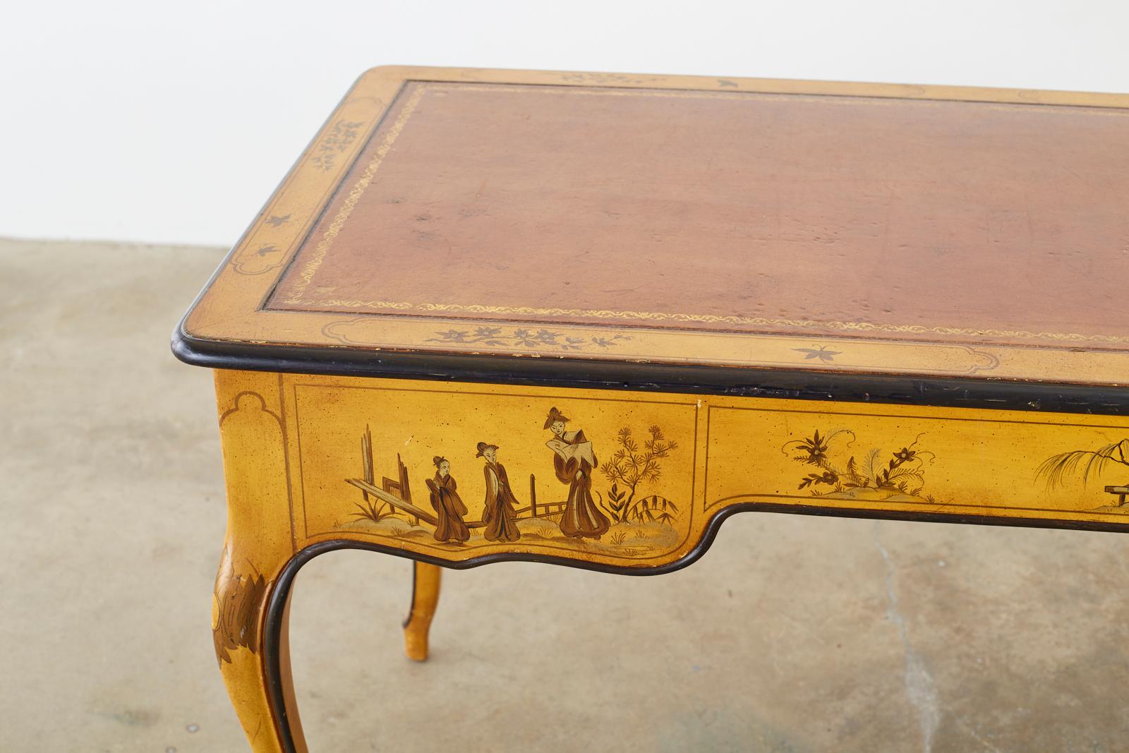 Baker Chinoiserie Yellow Lacquered Writing Table Desk 6
