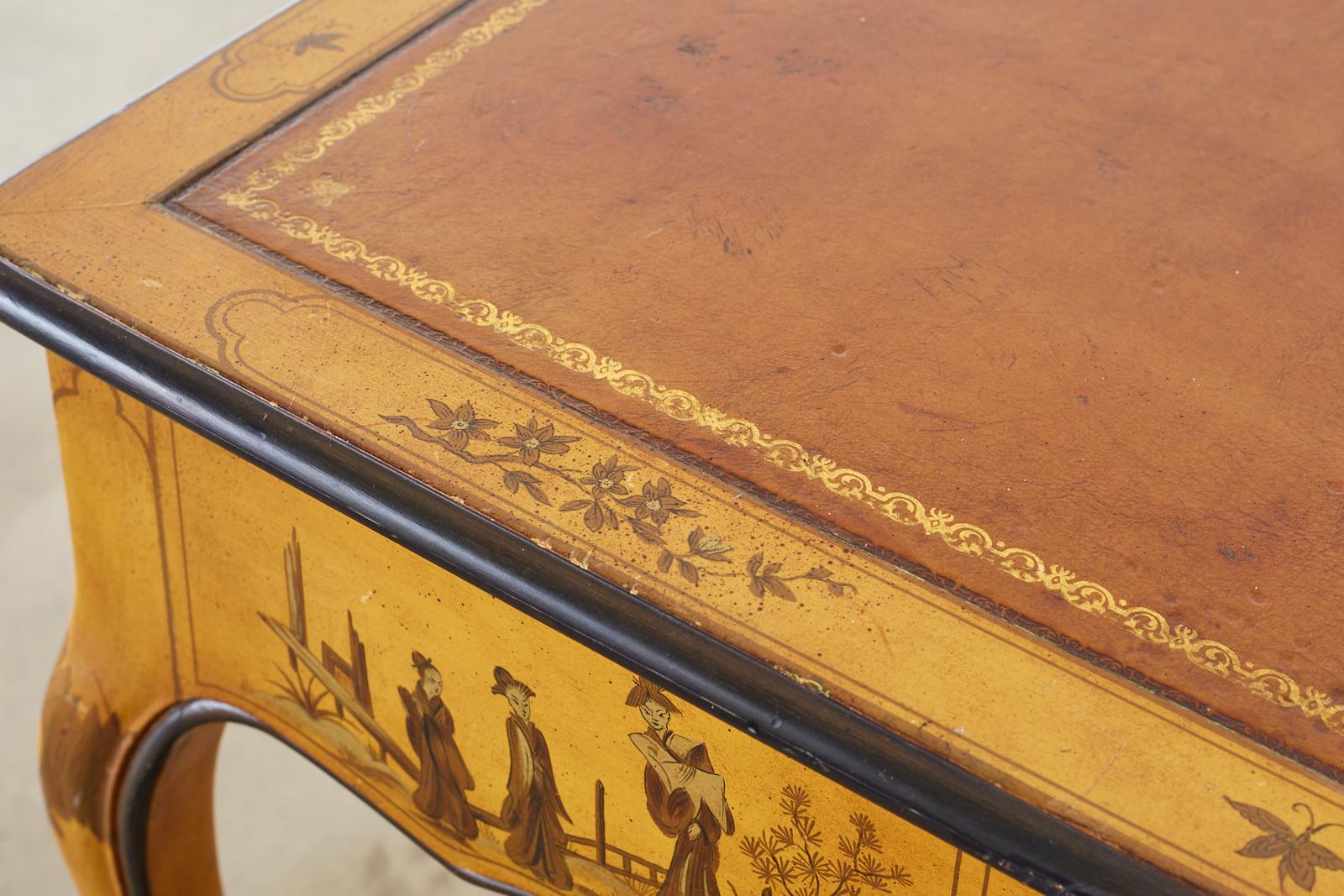 Baker Chinoiserie Yellow Lacquered Writing Table Desk 7