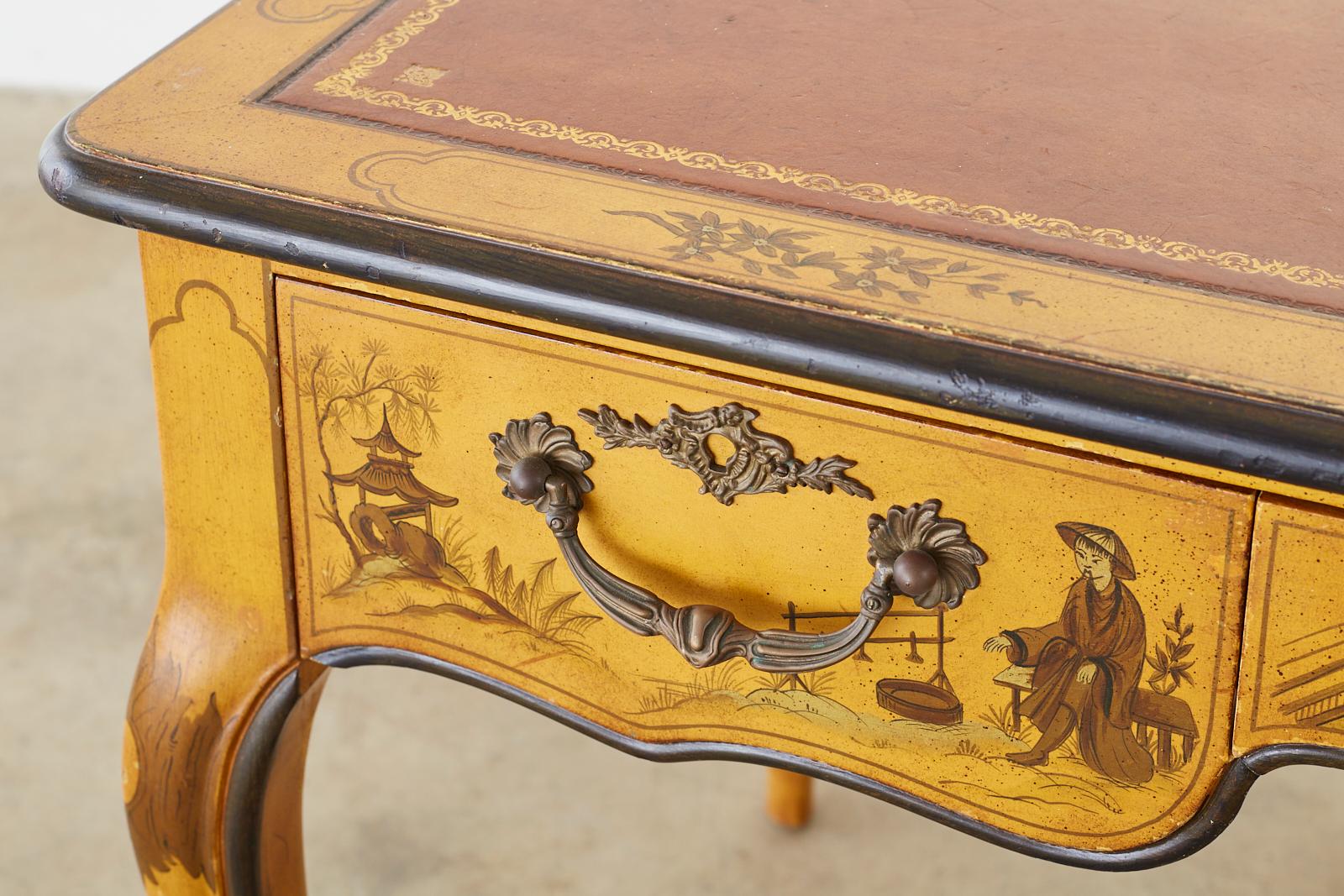 Baker Chinoiserie Yellow Lacquered Writing Table Desk 14