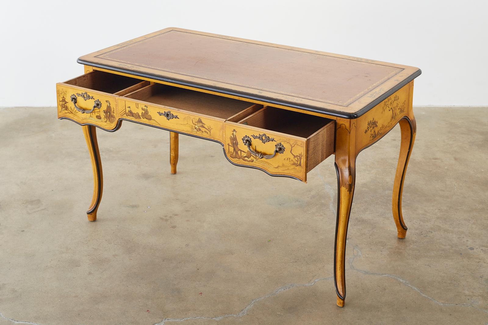 Wood Baker Chinoiserie Yellow Lacquered Writing Table Desk