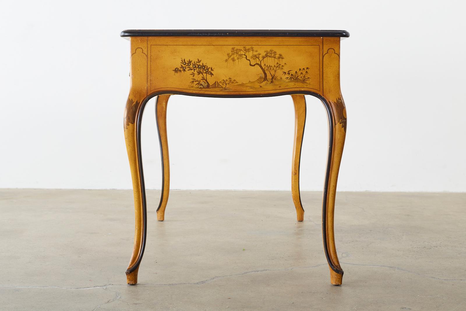 Baker Chinoiserie Yellow Lacquered Writing Table Desk 2