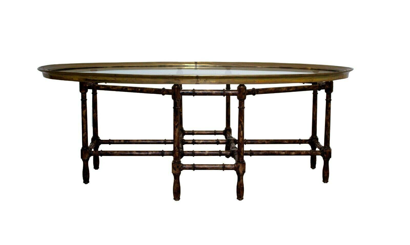 Baker Chippendale Asian Style Bamboo Glass & Brass Coffee Table In Good Condition In Keego Harbor, MI