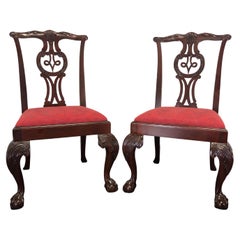 BAKER Chippendale Ball in Claw Mahogany Dining Side Chairs - Pair B