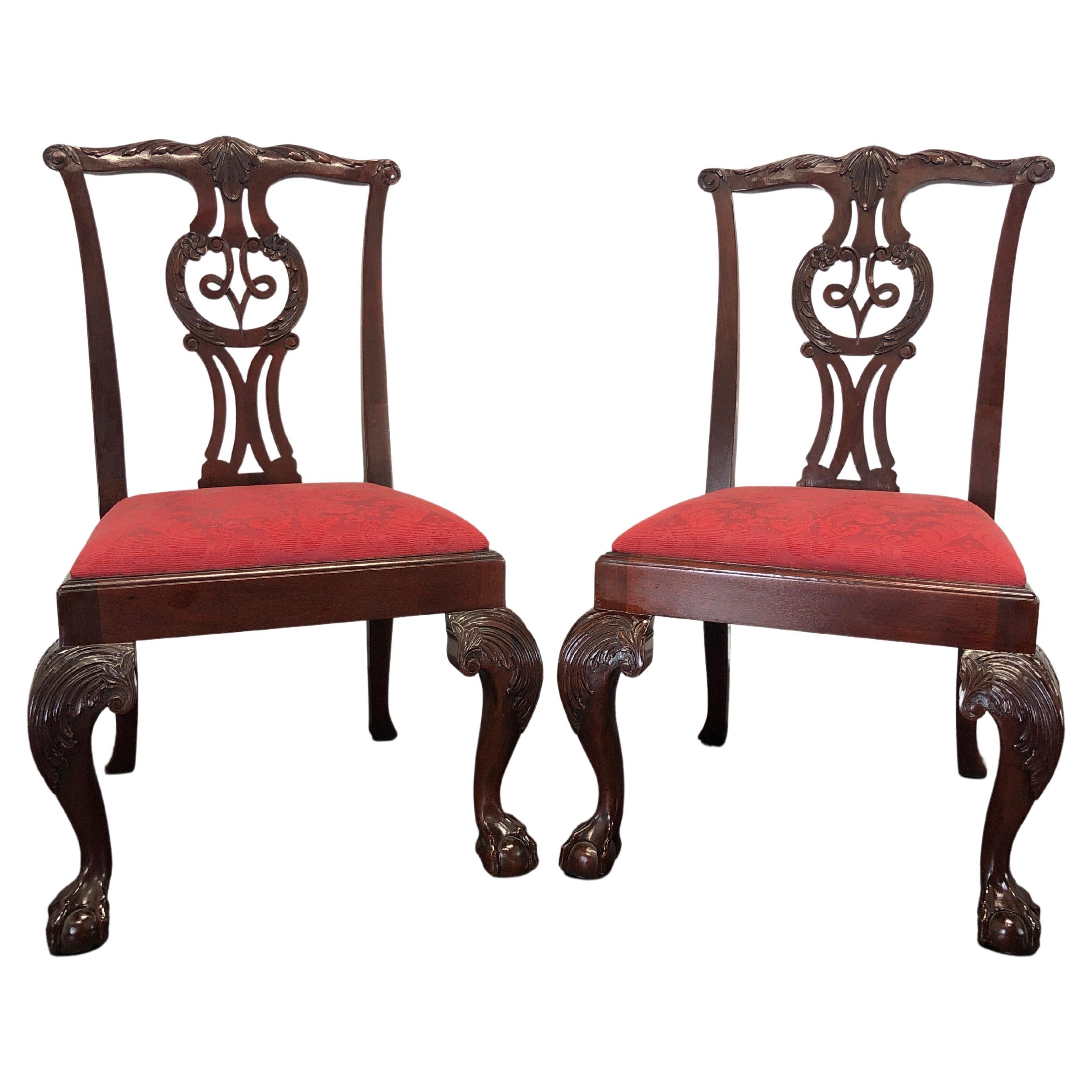 BAKER Chippendale Ball in Claw Mahogany Dining Side Chairs - Pair C