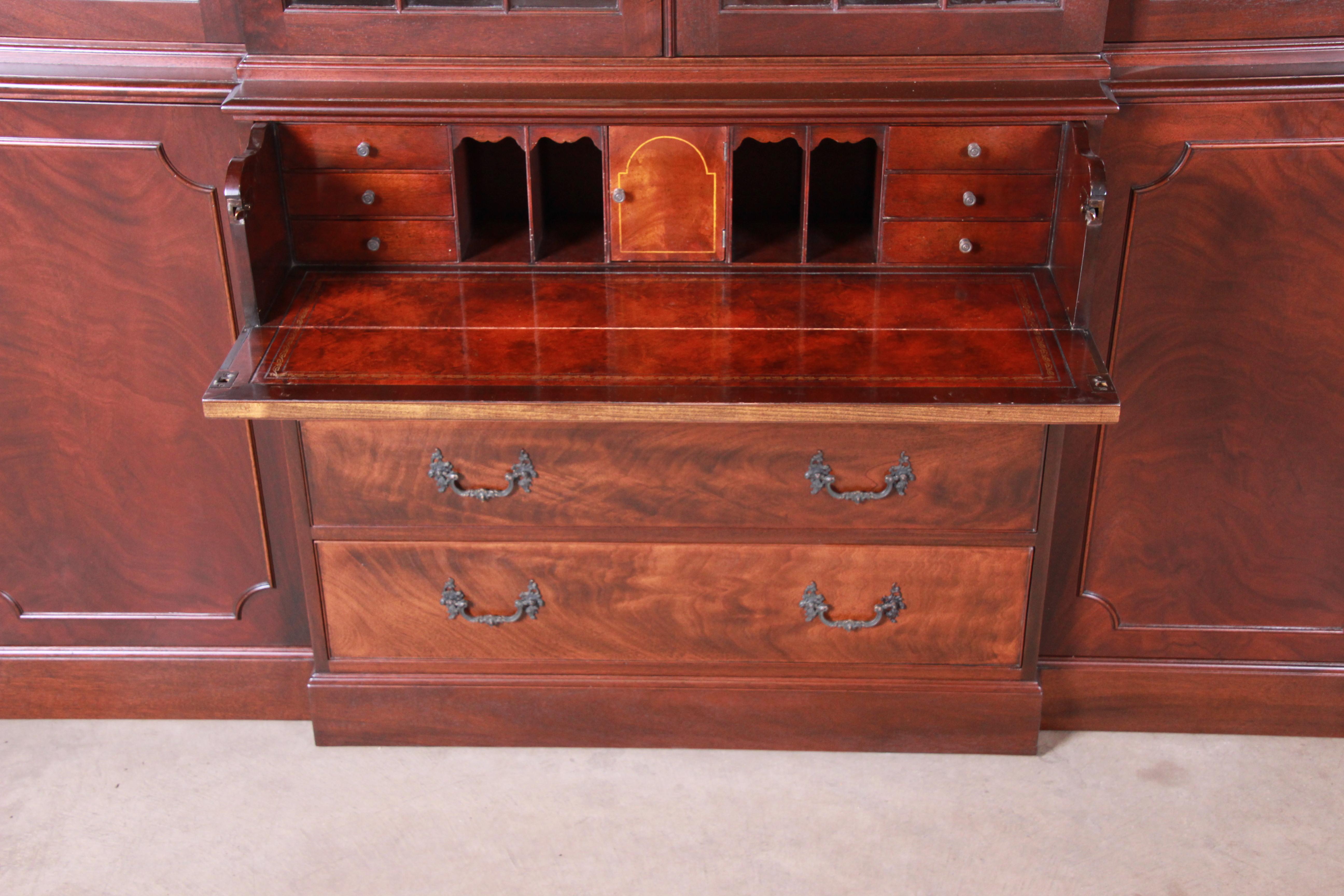 Baker Chippendale Mahogany Breakfront Cabinet Secretary Desk, Newly Restored 5