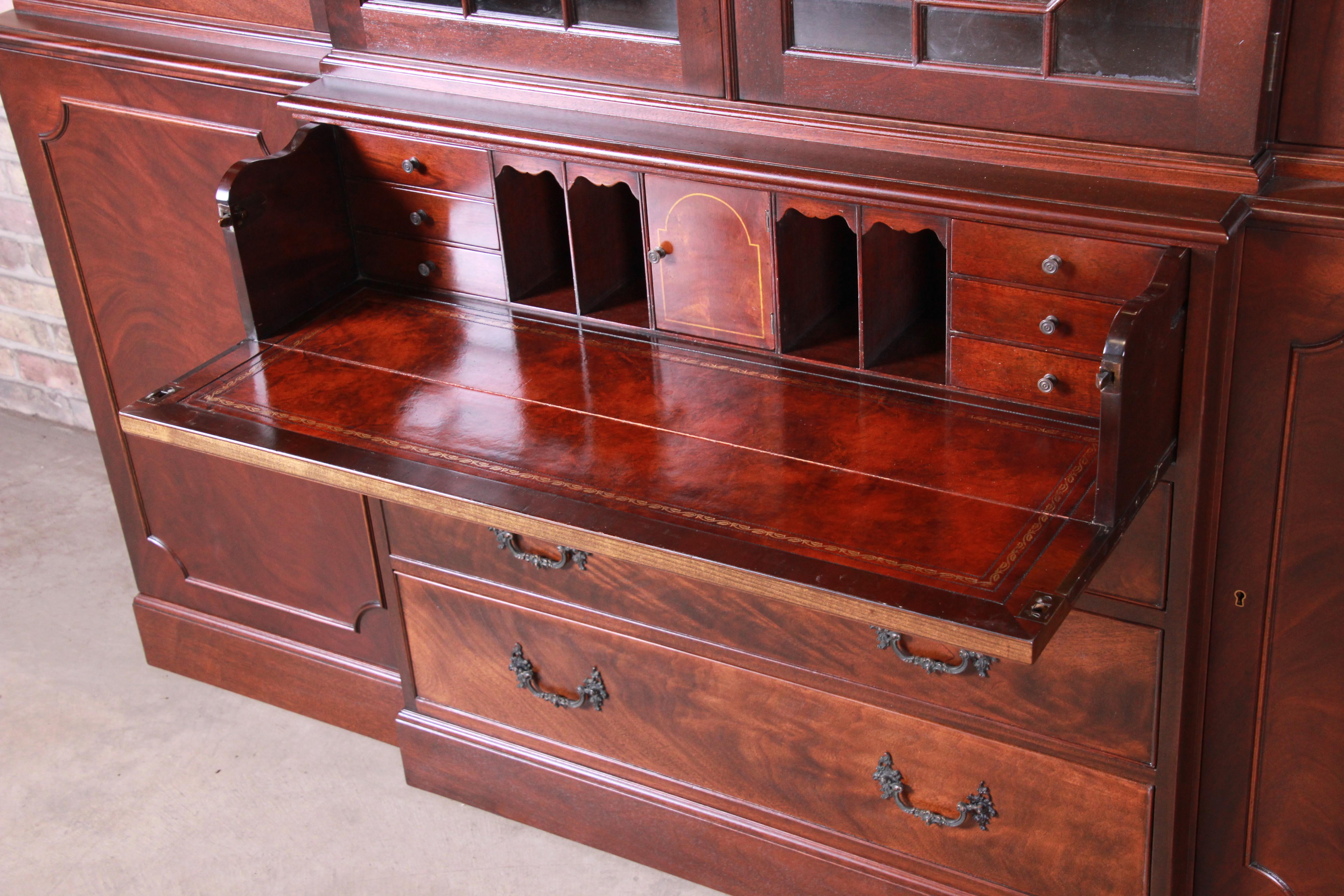 Baker Chippendale Mahogany Breakfront Cabinet Secretary Desk, Newly Restored 6