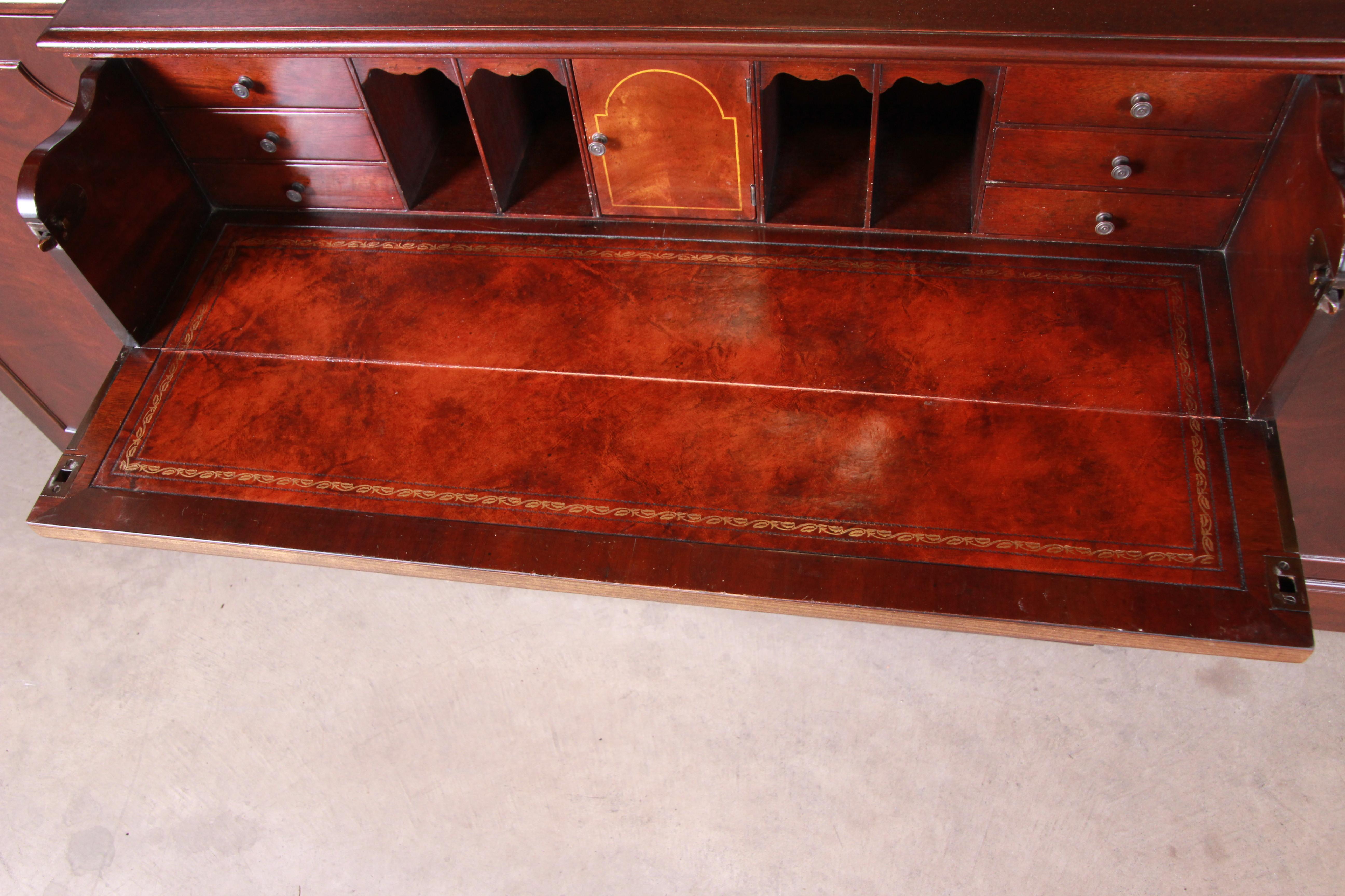 Baker Chippendale Mahogany Breakfront Cabinet Secretary Desk, Newly Restored 7