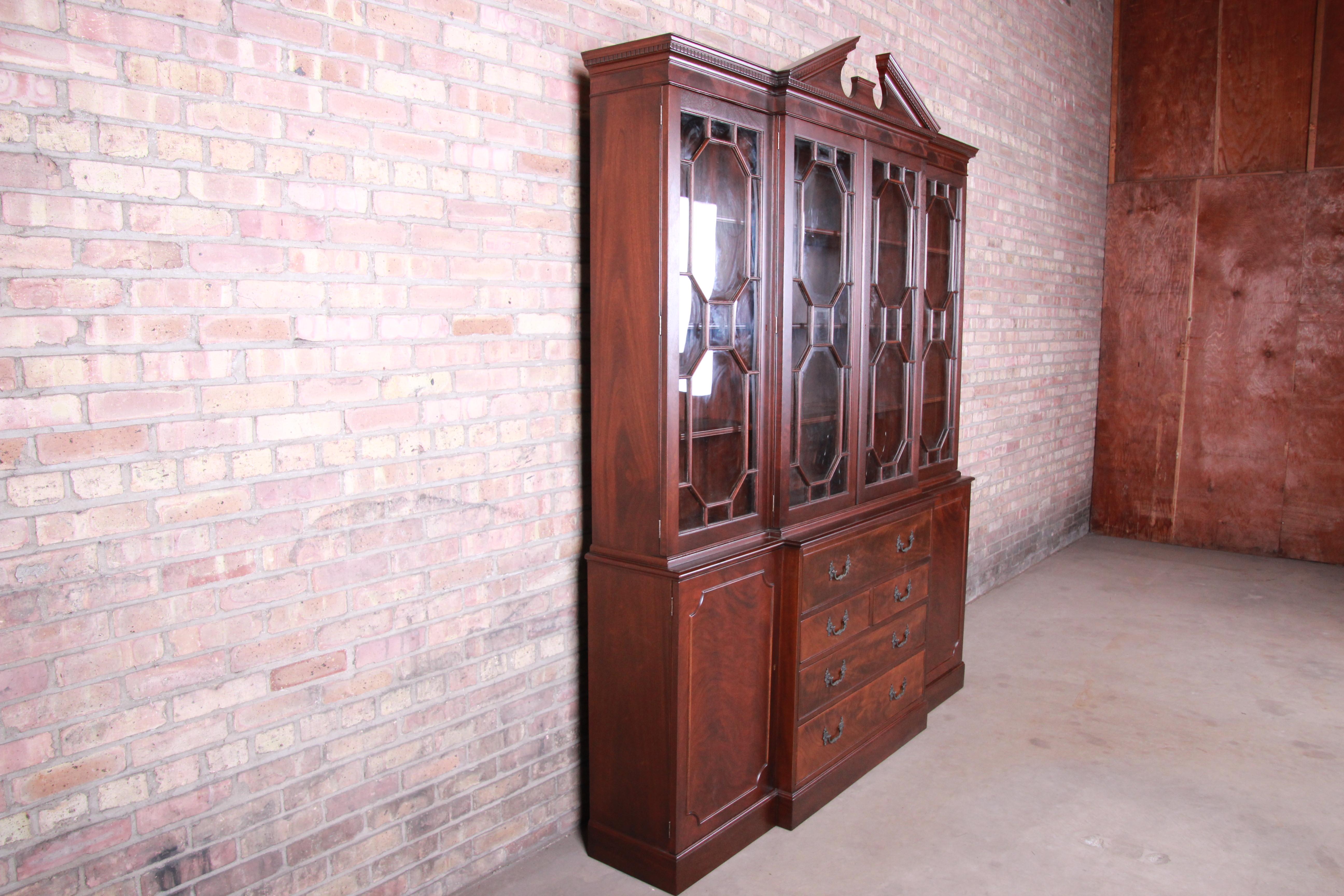 Baker Chippendale Mahogany Breakfront Cabinet Secretary Desk, Newly Restored 11