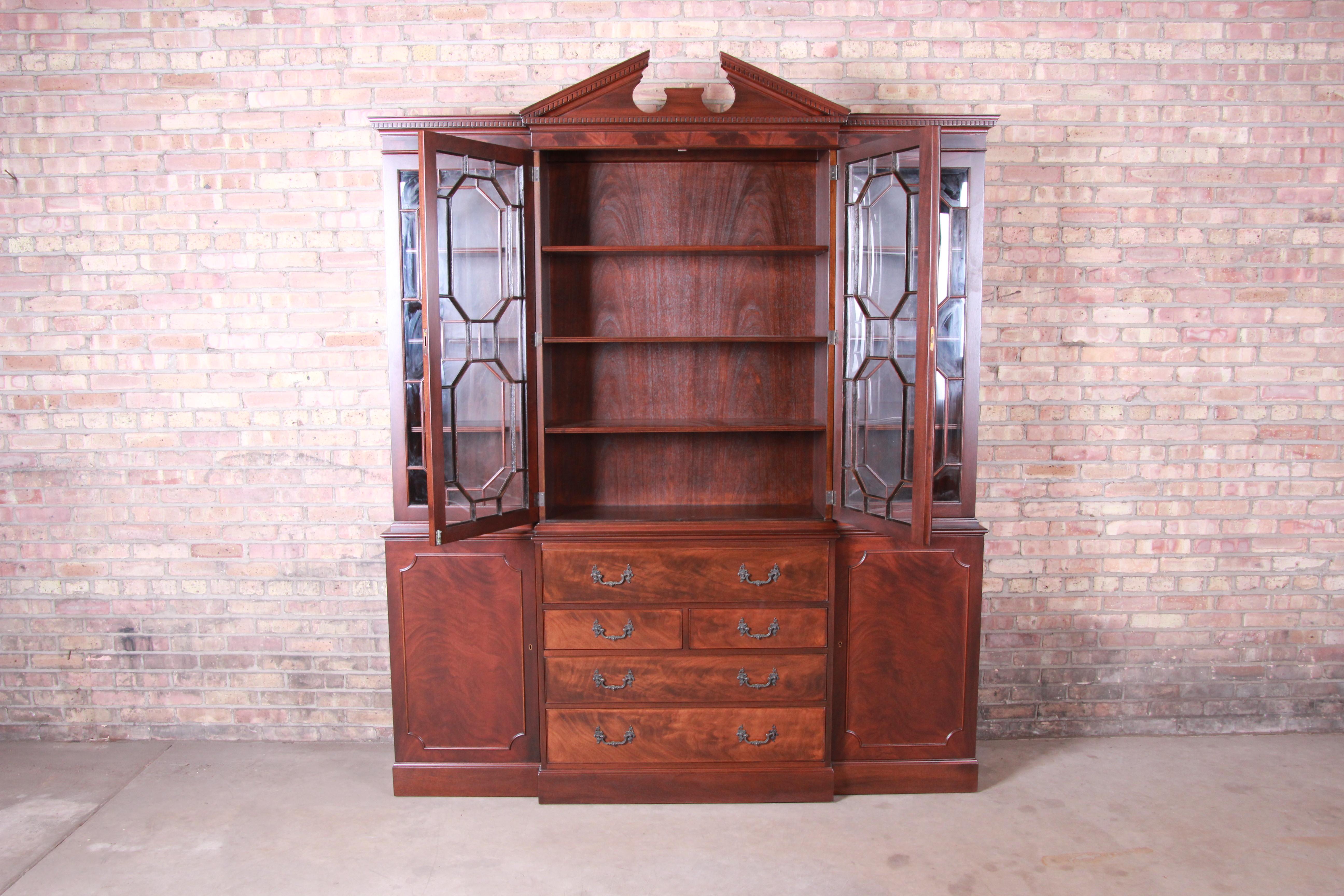 Baker Chippendale Mahogany Breakfront Cabinet Secretary Desk, Newly Restored In Good Condition In South Bend, IN