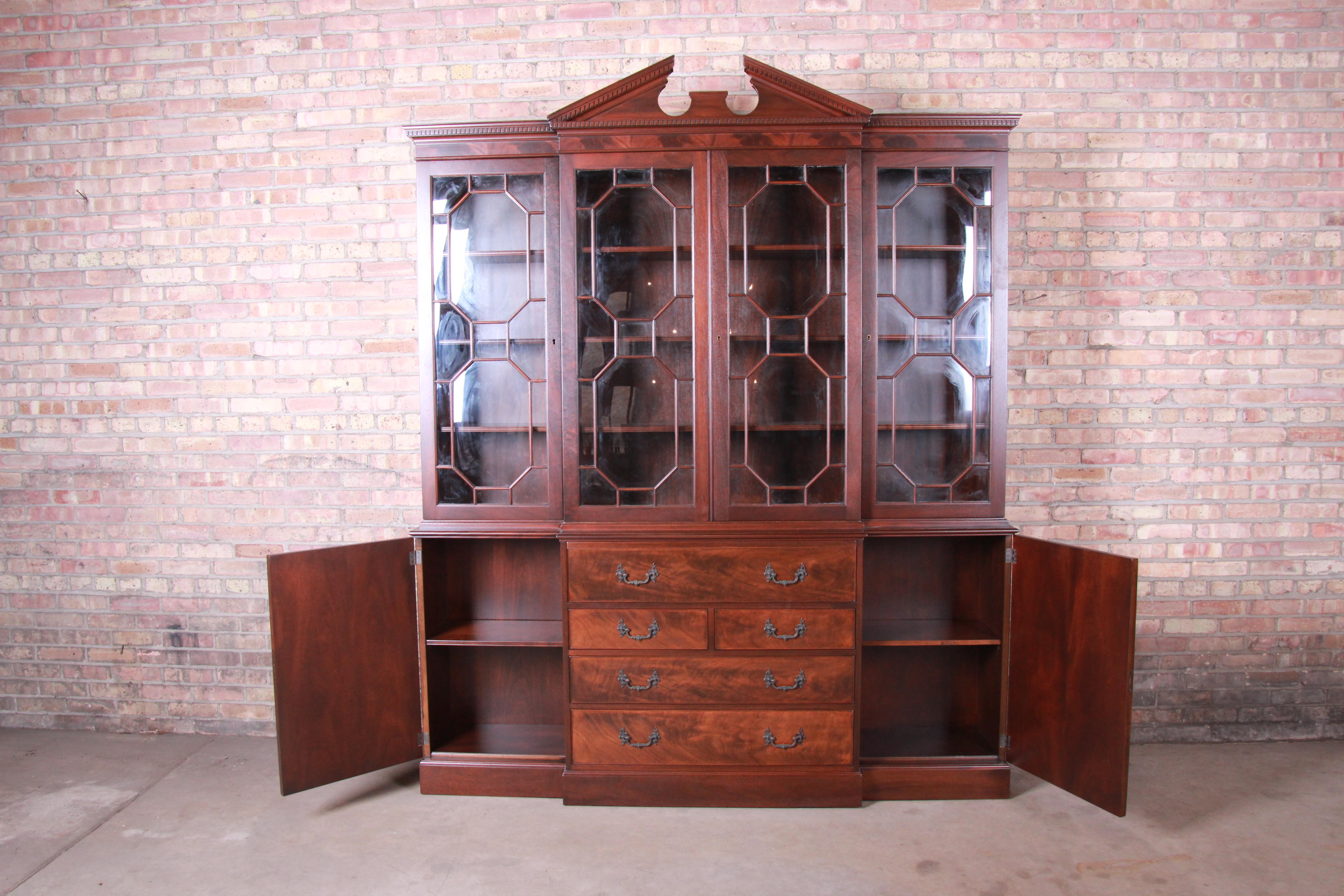 Baker Chippendale Mahogany Breakfront Cabinet Secretary Desk, Newly Restored 2