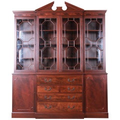 Baker Chippendale Mahogany Breakfront Cabinet Secretary Desk, Newly Restored