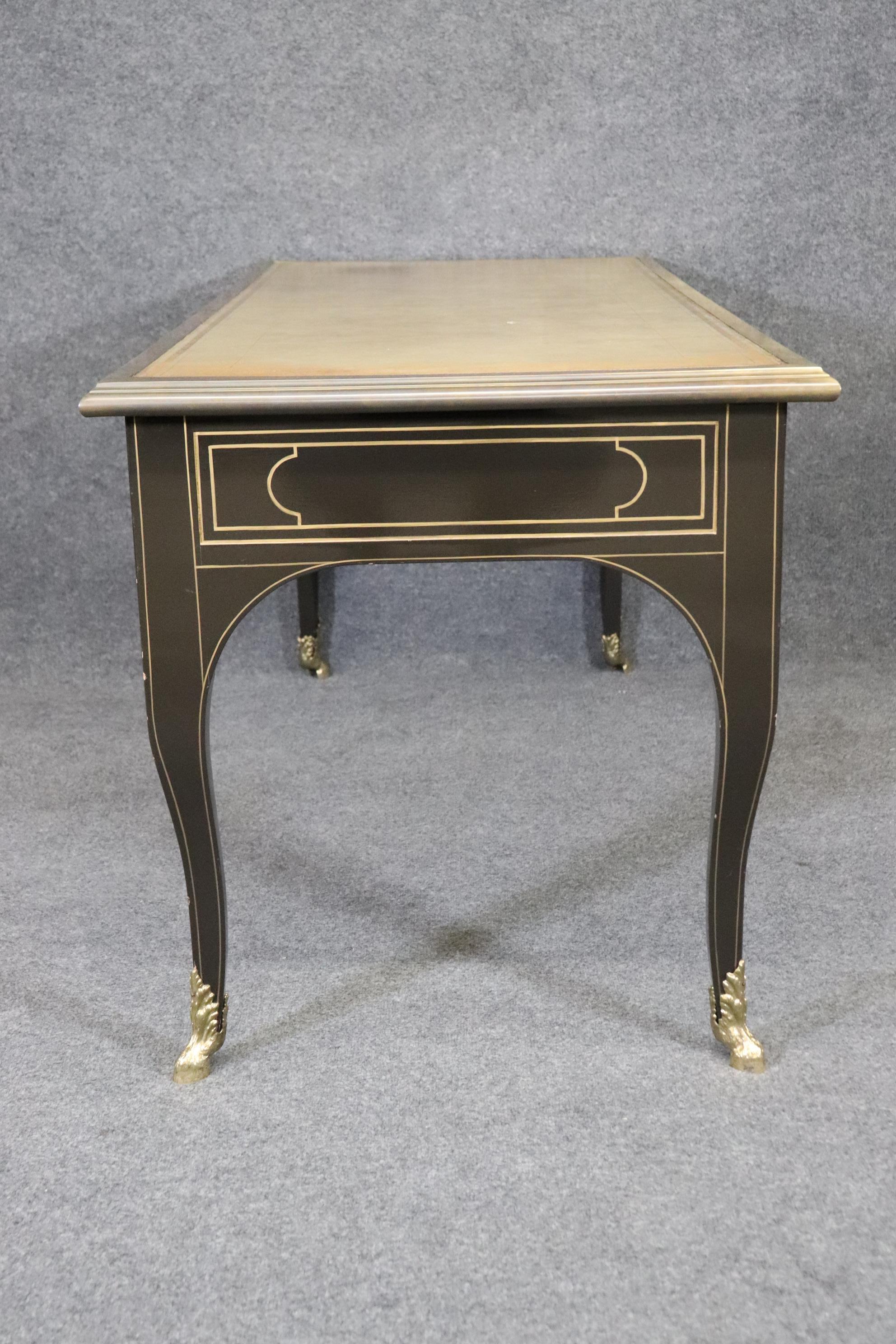 Late 20th Century Baker Collector's Edition Brass Bound Leather Top Louis XV Bureau Plat For Sale