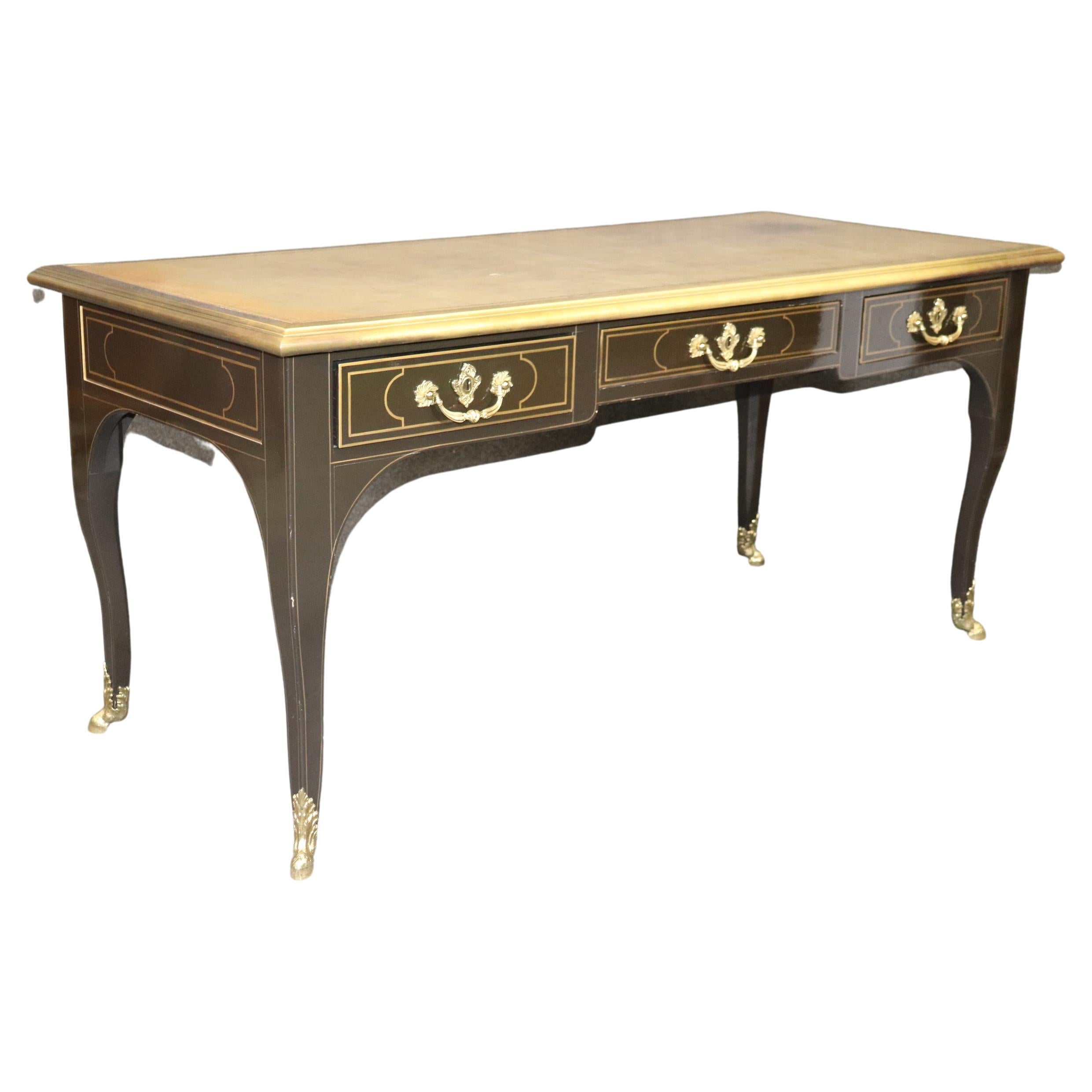 Baker Collector's Edition Brass Bound Leather Top Louis XV Bureau Plat For Sale