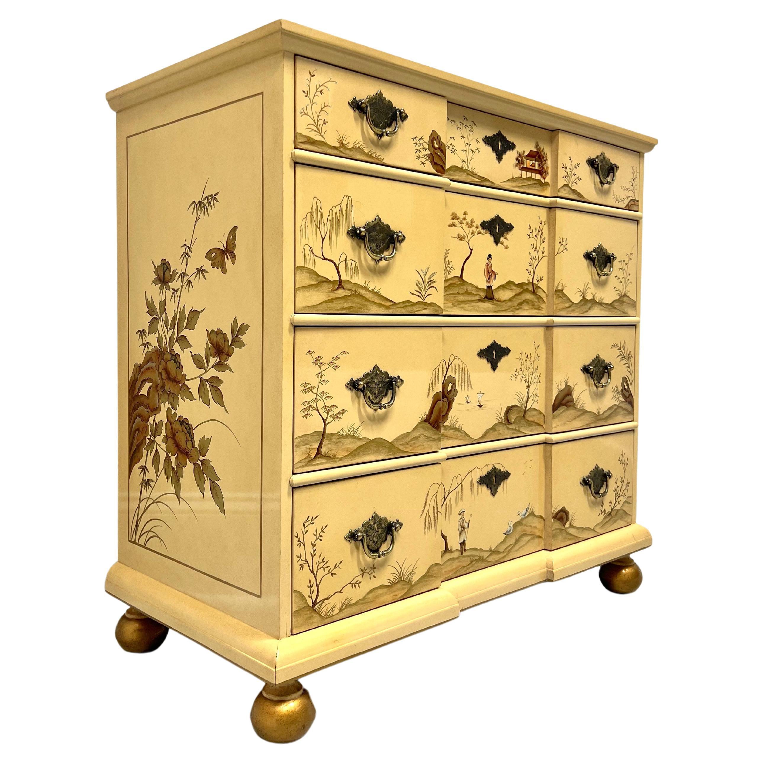 BAKER Collectors Edition Hand Painted Lacquered Asian Chinoiserie Bachelor Chest