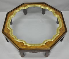Baker Collectors Edition Painted Chinoiserie Brass Glass Octagonal Coffee Table