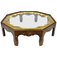 Baker Collectors Edition Painted Chinoiserie Brass Glass Octagonal Coffee Table
