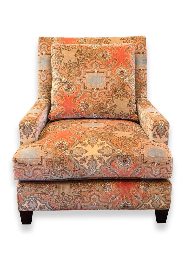 Baker Contemporary Paisley Upholstered Armchair and Ottoman For Sale at