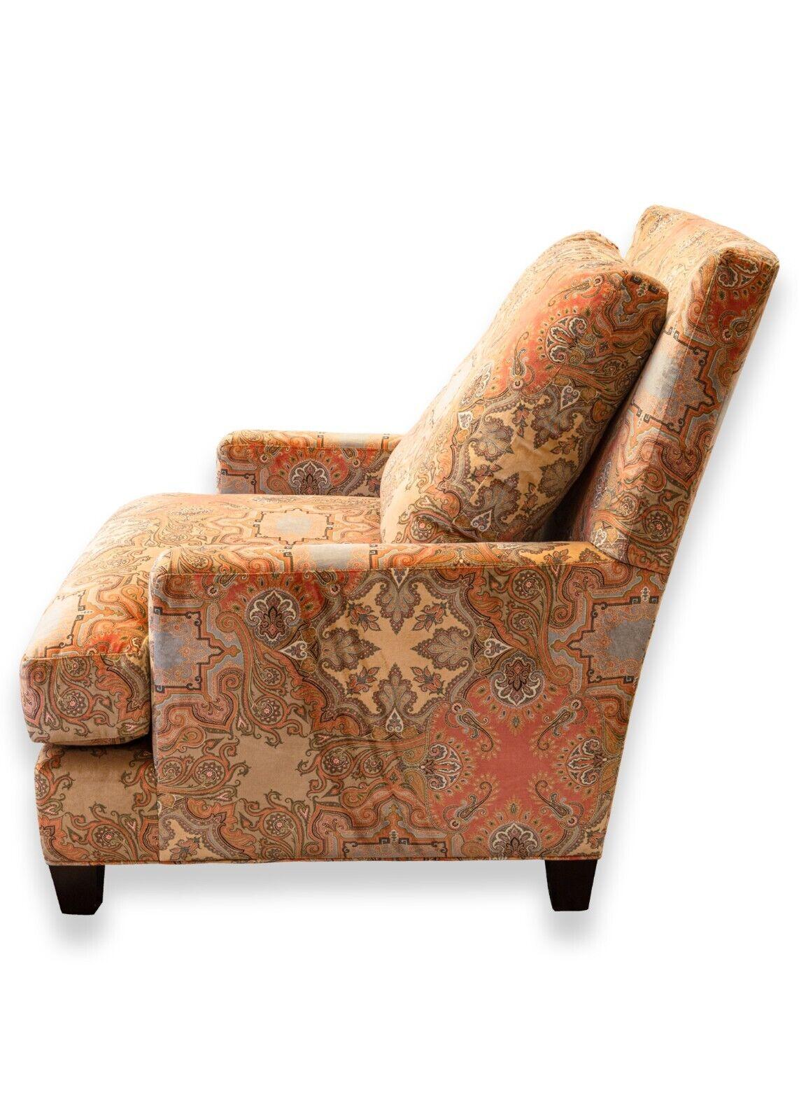 20th Century Baker Contemporary Paisley Upholstered Armchair & Ottoman