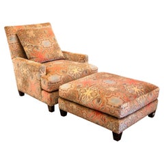 Baker Contemporary Paisley Upholstered Armchair & Ottoman