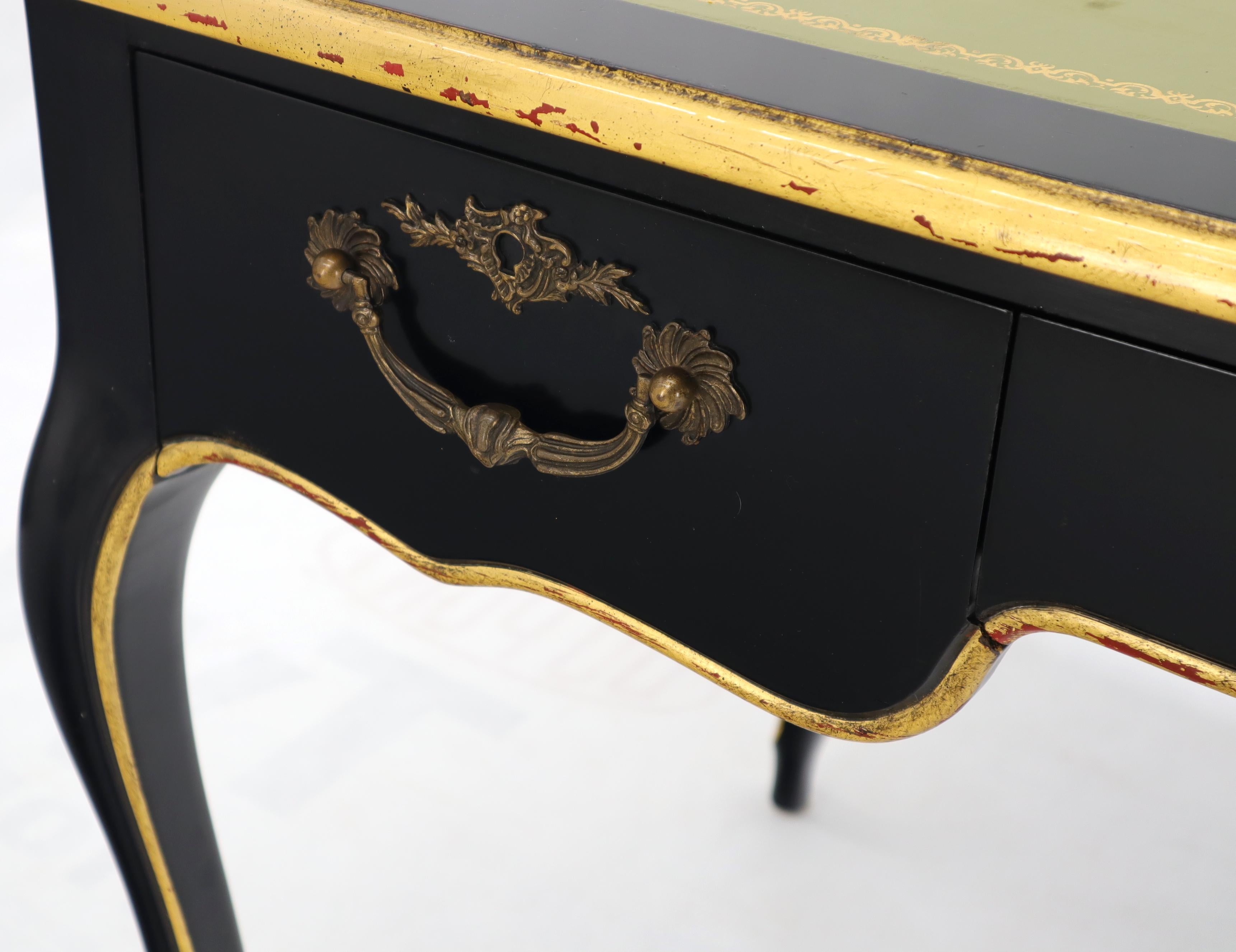 20th Century Baker Country French Black Lacquer Gold Trim Leather Desk Console For Sale