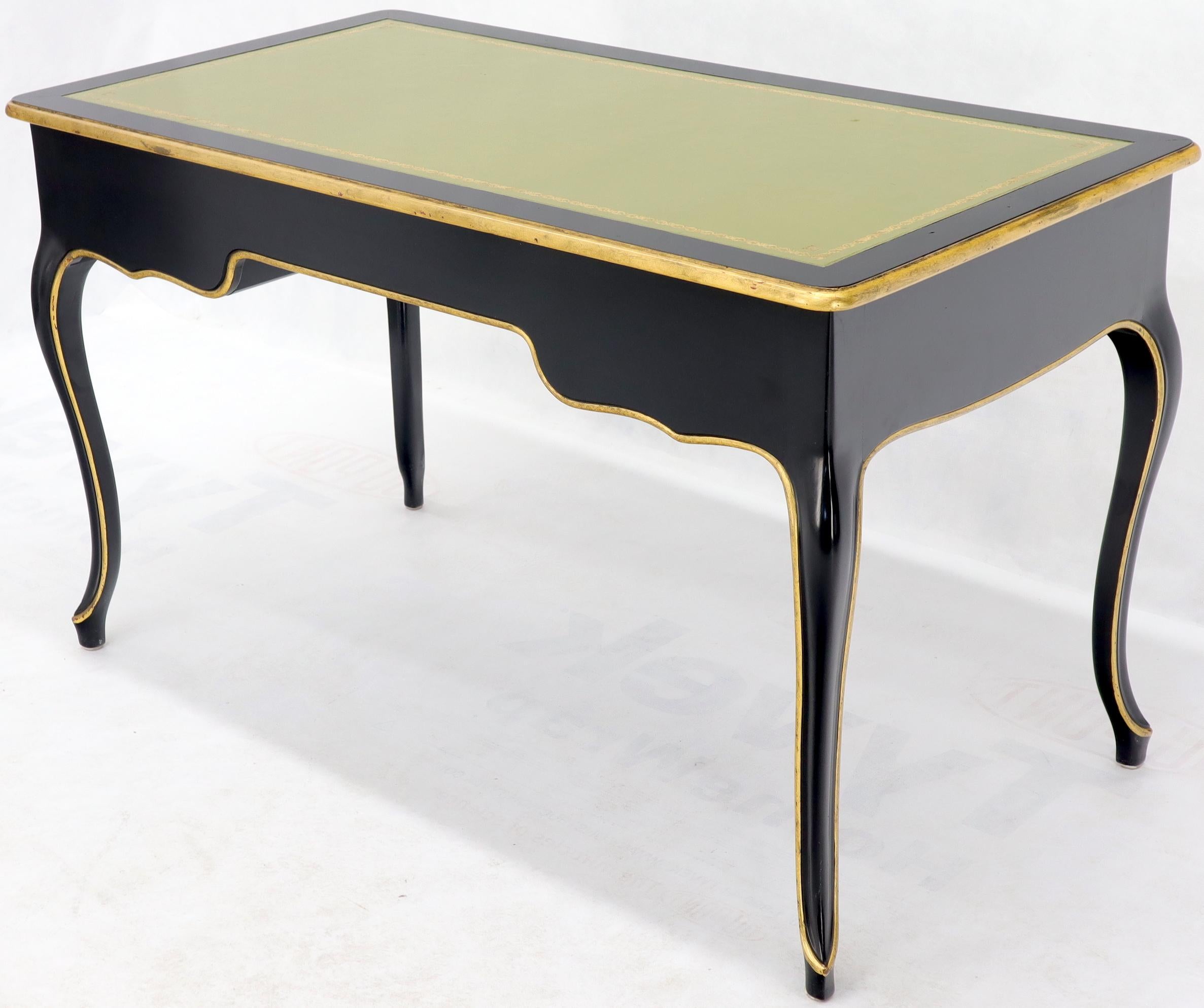 Baker Country French Black Lacquer Gold Trim Leather Desk Console For Sale 3