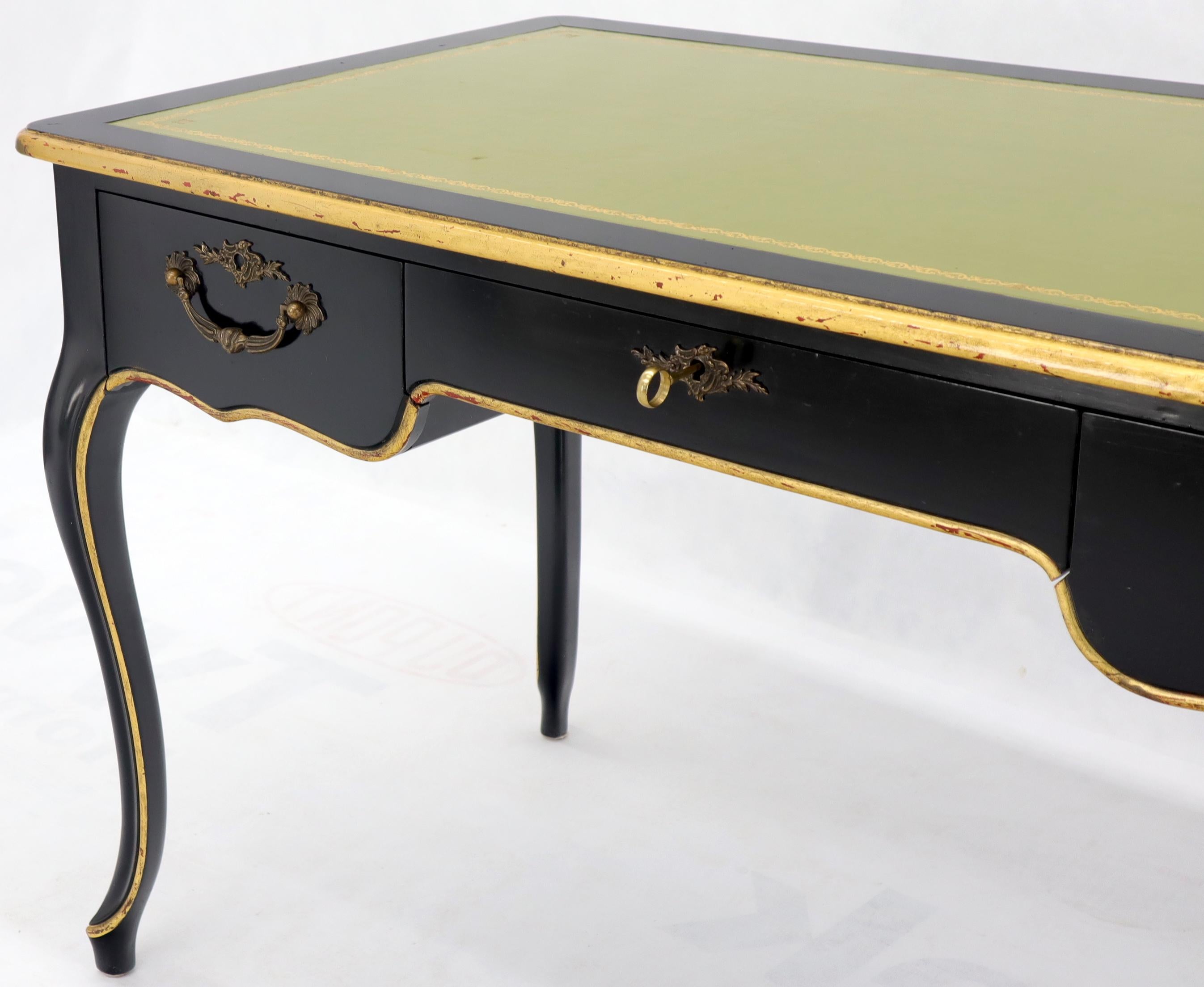 American Baker Country French Black Lacquer Gold Trim Leather Desk Console For Sale