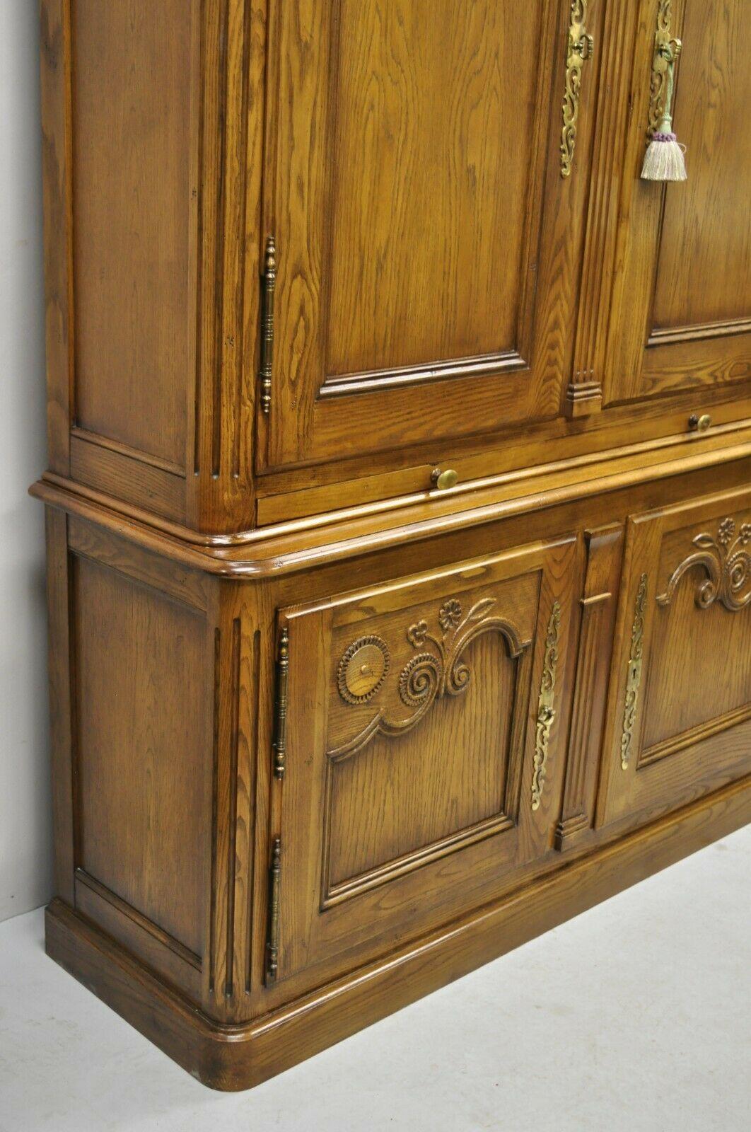 Baker Country French Provincial Oak Wood Lighted Bar Cabinet Display Buffet 2