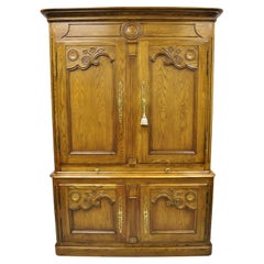 Baker Country French Provincial Oak Wood Lighted Bar Cabinet Display Buffet