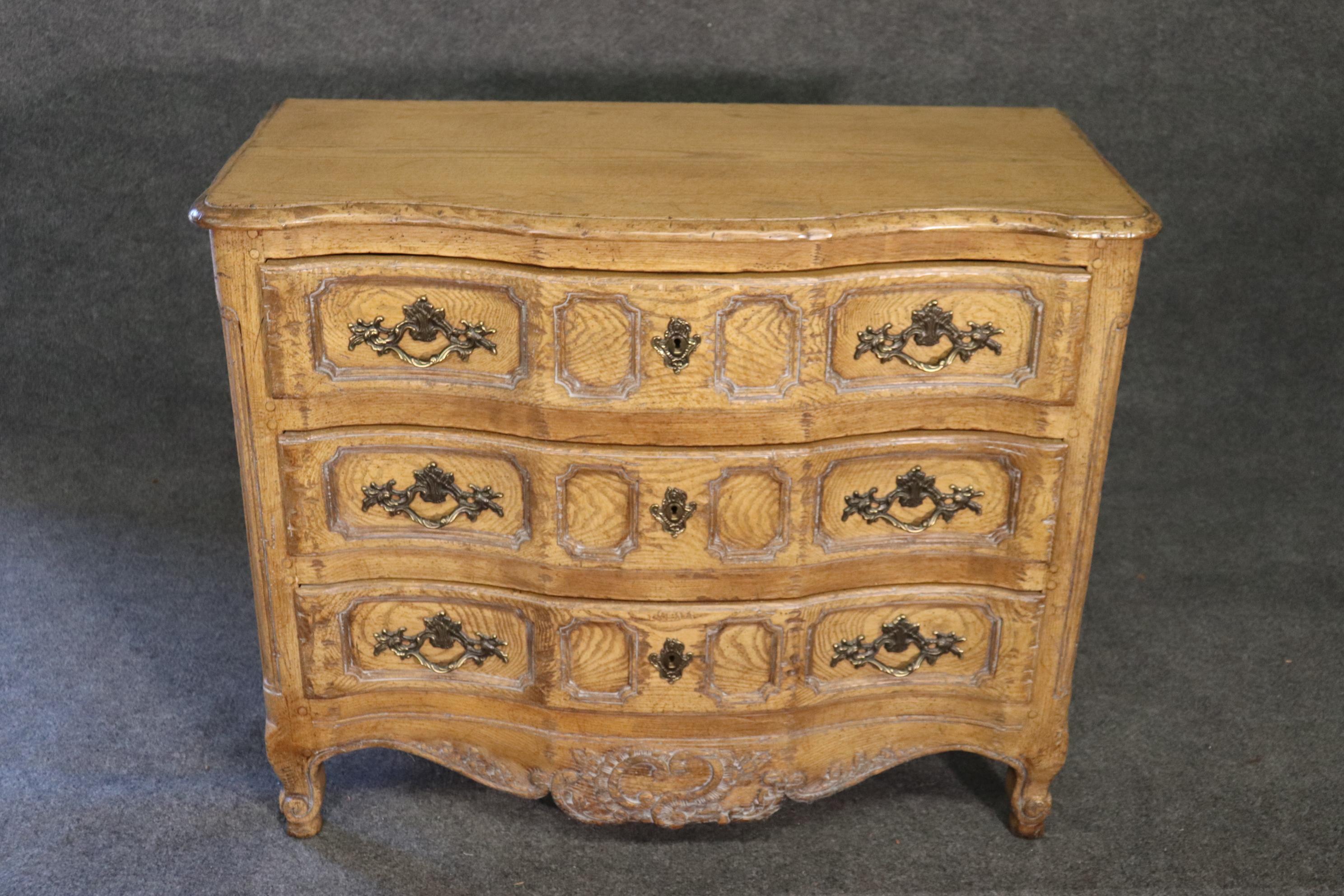 Baker Country French Scubbed Oak Louis XV Style Commode  1
