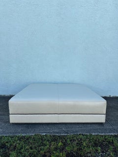 Baker Cream Leather Nailhead Paris Ottoman Coffee Table on Castors