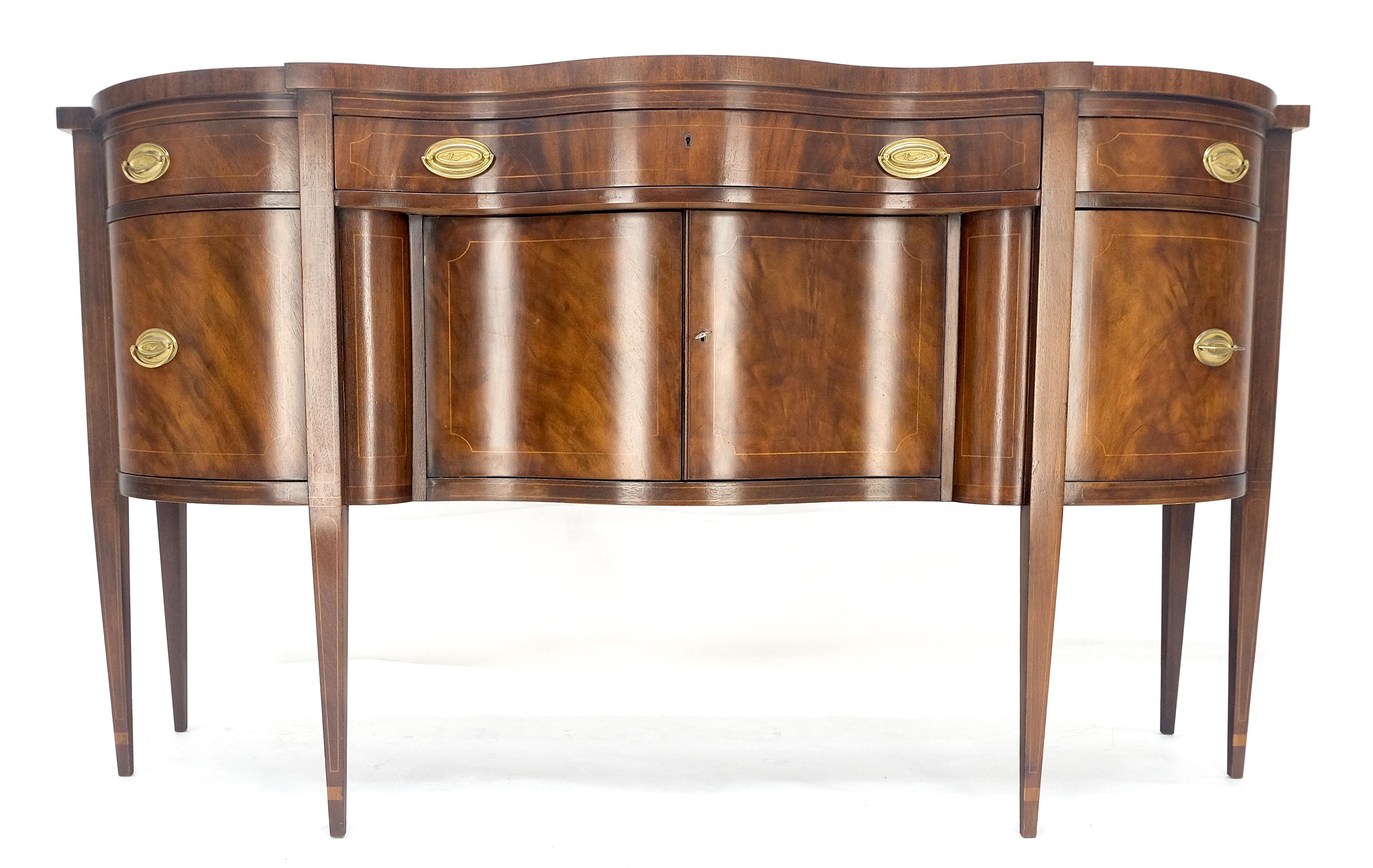 Lacquered Baker Crotch Mahogany Serpentine Front Federal Sideboard Credenza Cabinet MINT For Sale