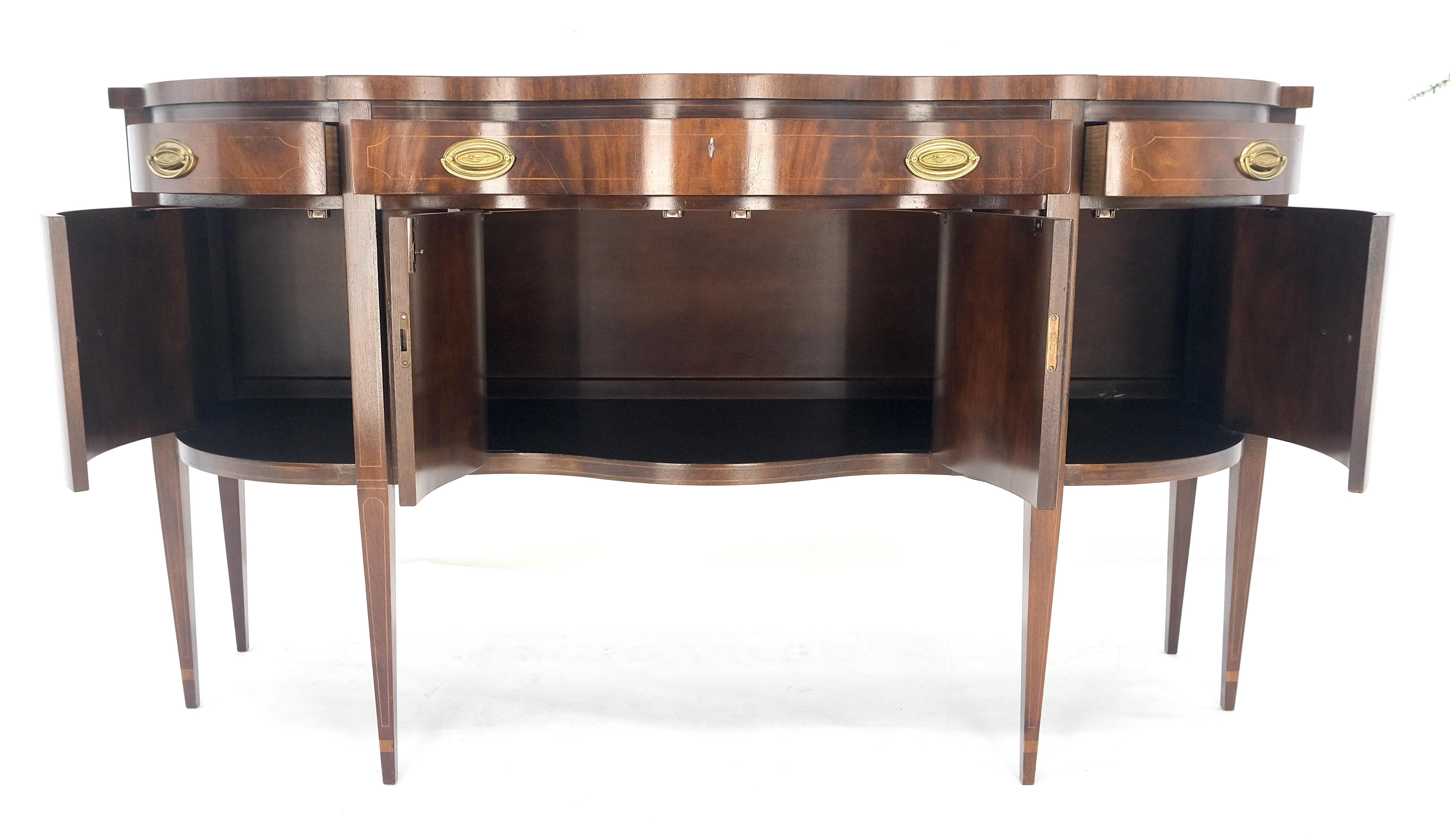 20th Century Baker Crotch Mahogany Serpentine Front Federal Sideboard Credenza Cabinet MINT For Sale