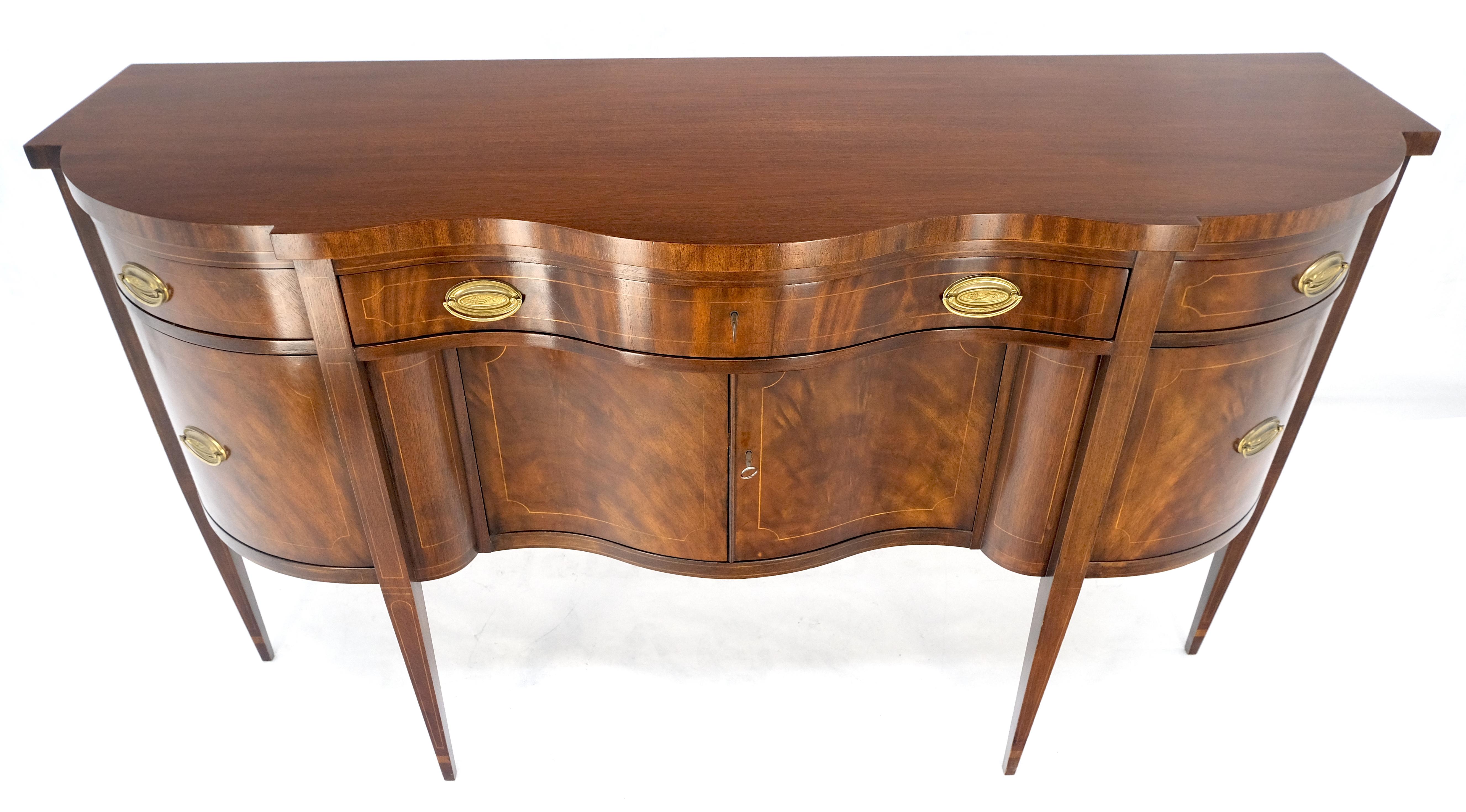 Baker Crotch Mahogany Serpentine Front Federal Sideboard Credenza Cabinet MINT For Sale 1