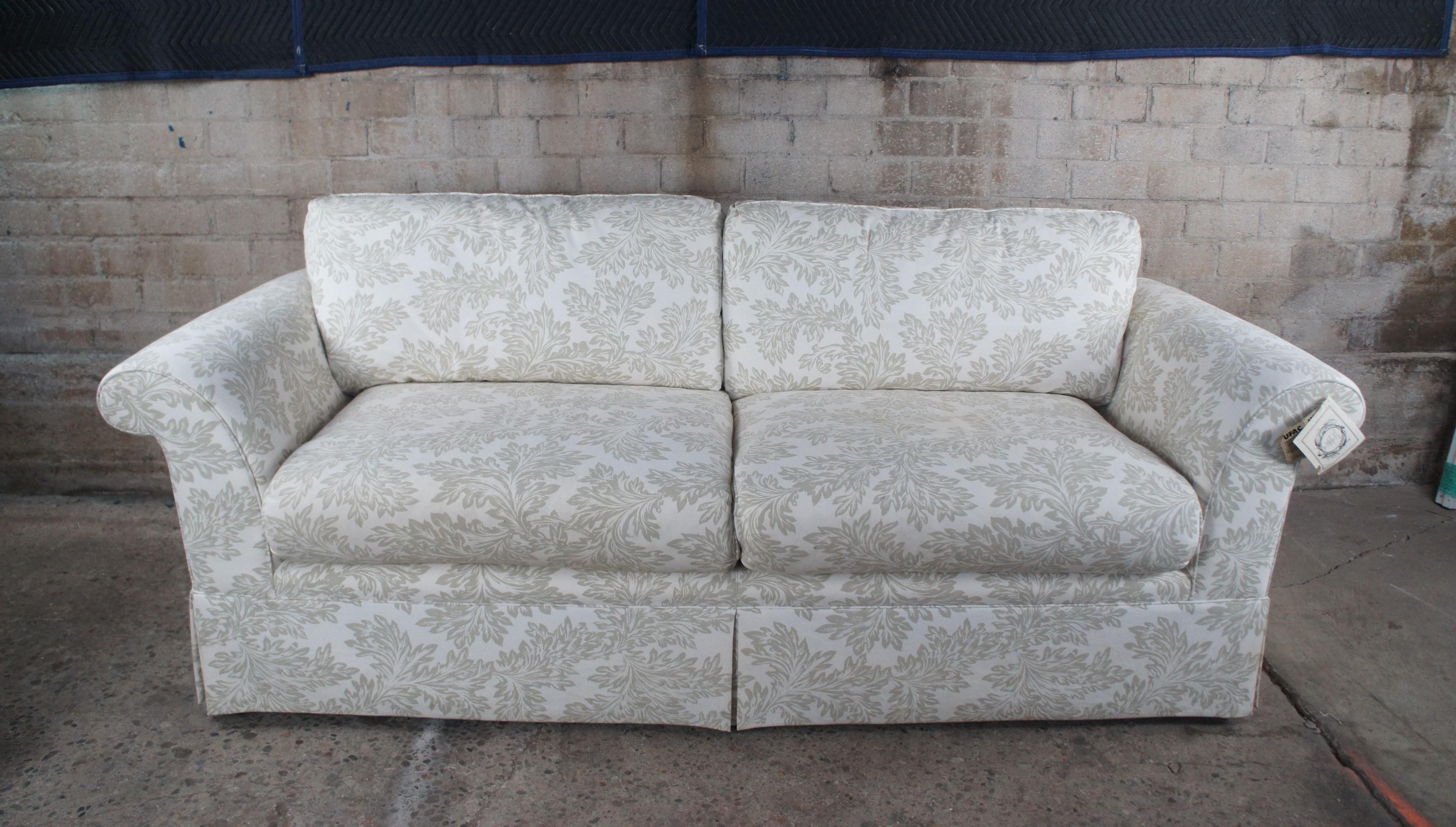 Fabric Baker Crown & Tulip Traditional Rolled Arm Down Filled Acanthus Sofa Couch