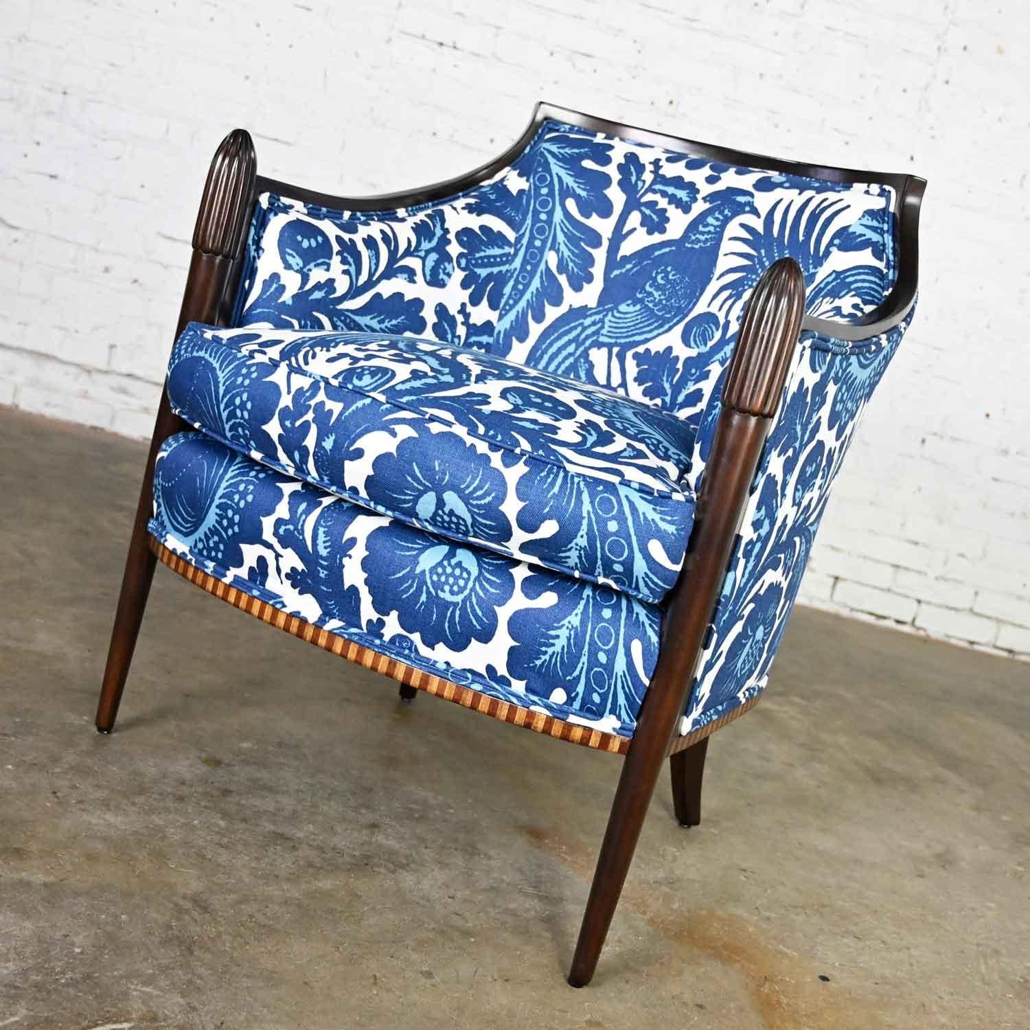Vintage Baker Deco lounge chair by Barbara Barry in Williamsburg by Schumacher Waverly Tucker Resist Batik Linen Fabric Blue & White

Stunning vintage Baker art deco lounge chair by Barbara Barry upholstered in blue & white Williamsburg by