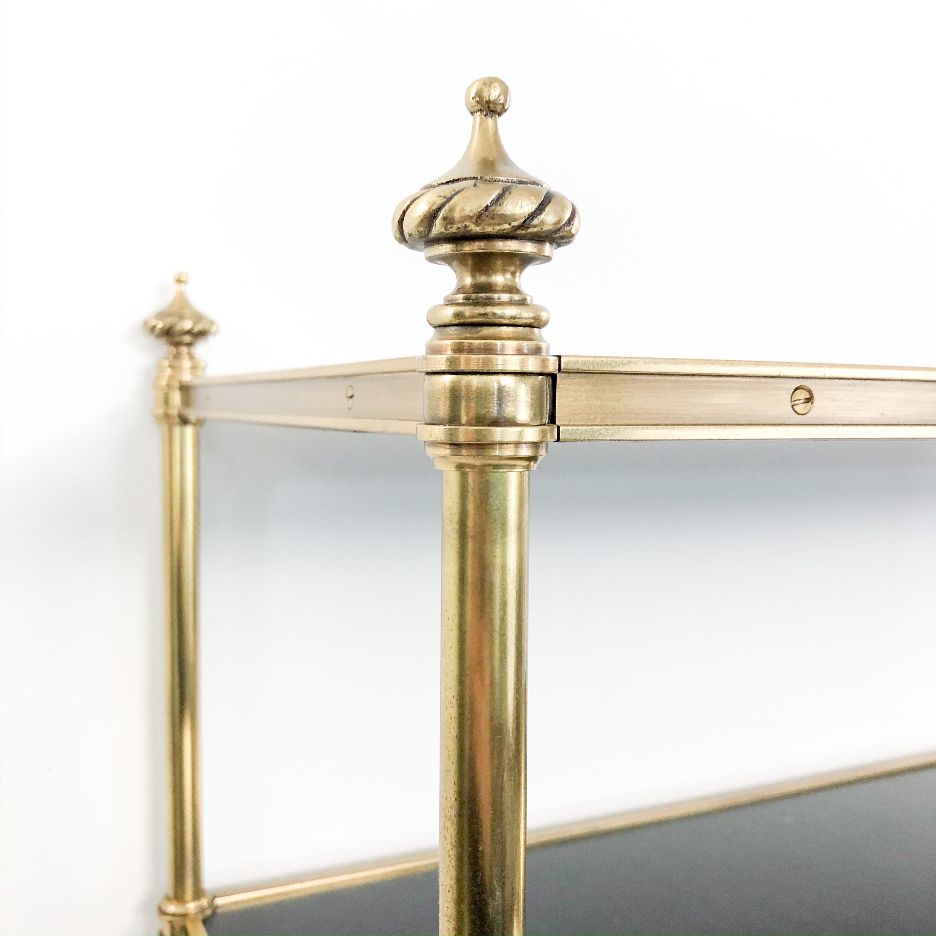 Baker Directoire Brass and Leather Rolling Shelves 1
