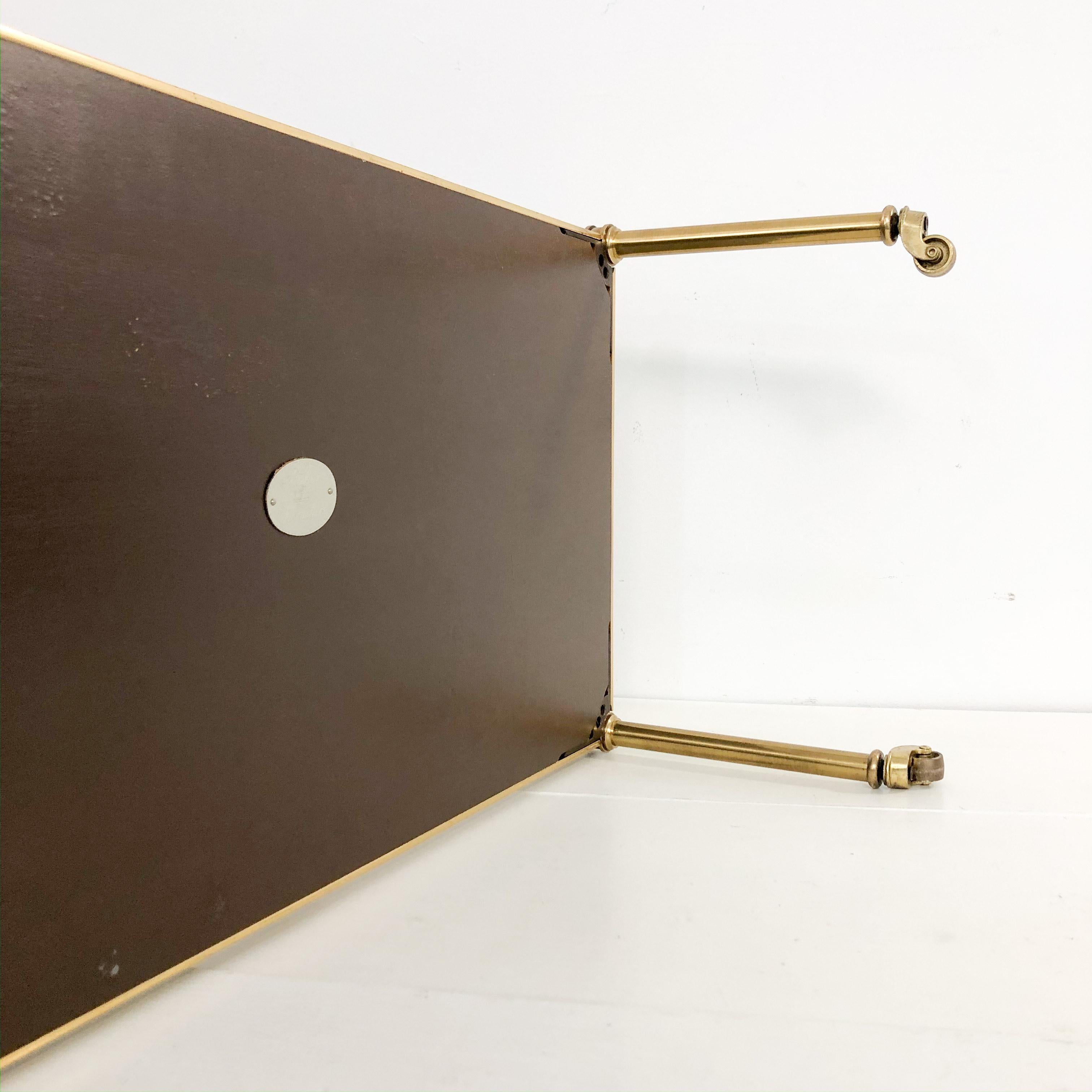 Baker Directoire Brass and Leather Rolling Shelves 2