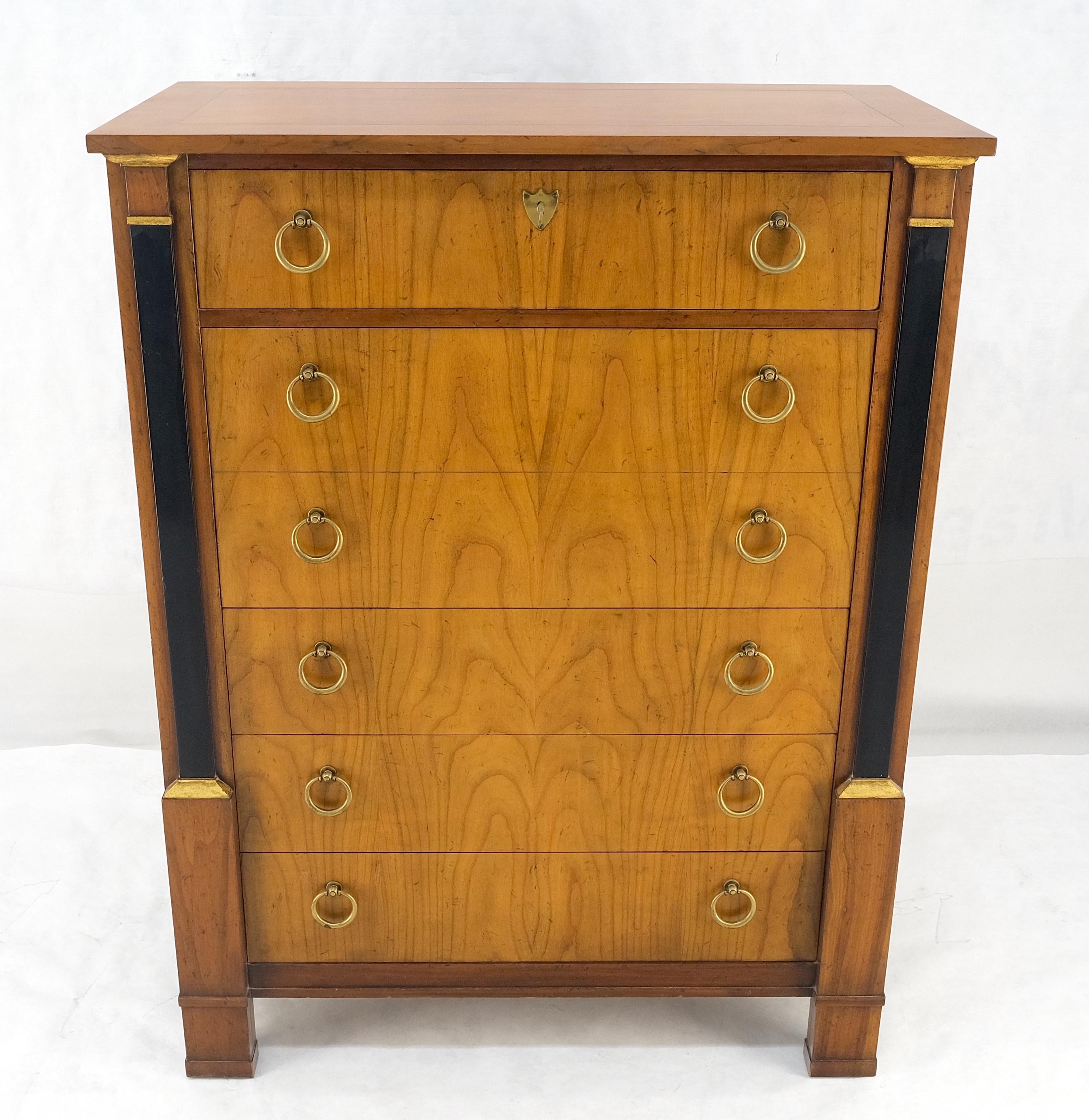 Direttorio Baker Directoire Empire Style Ring Pulls 6 Drawers High Chest Dresser MINT! in vendita