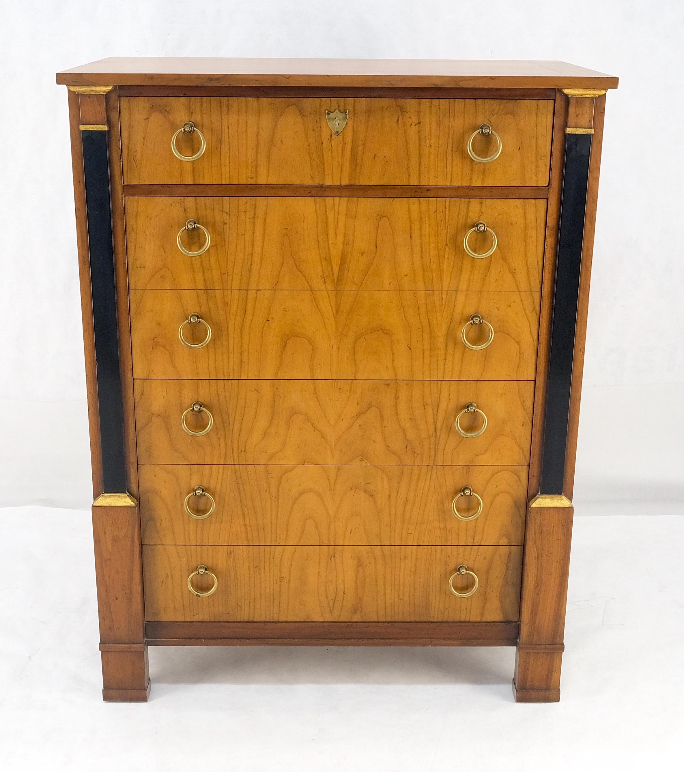 Americano Baker Directoire Empire Style Ring Pulls 6 Drawers High Chest Dresser MINT! in vendita