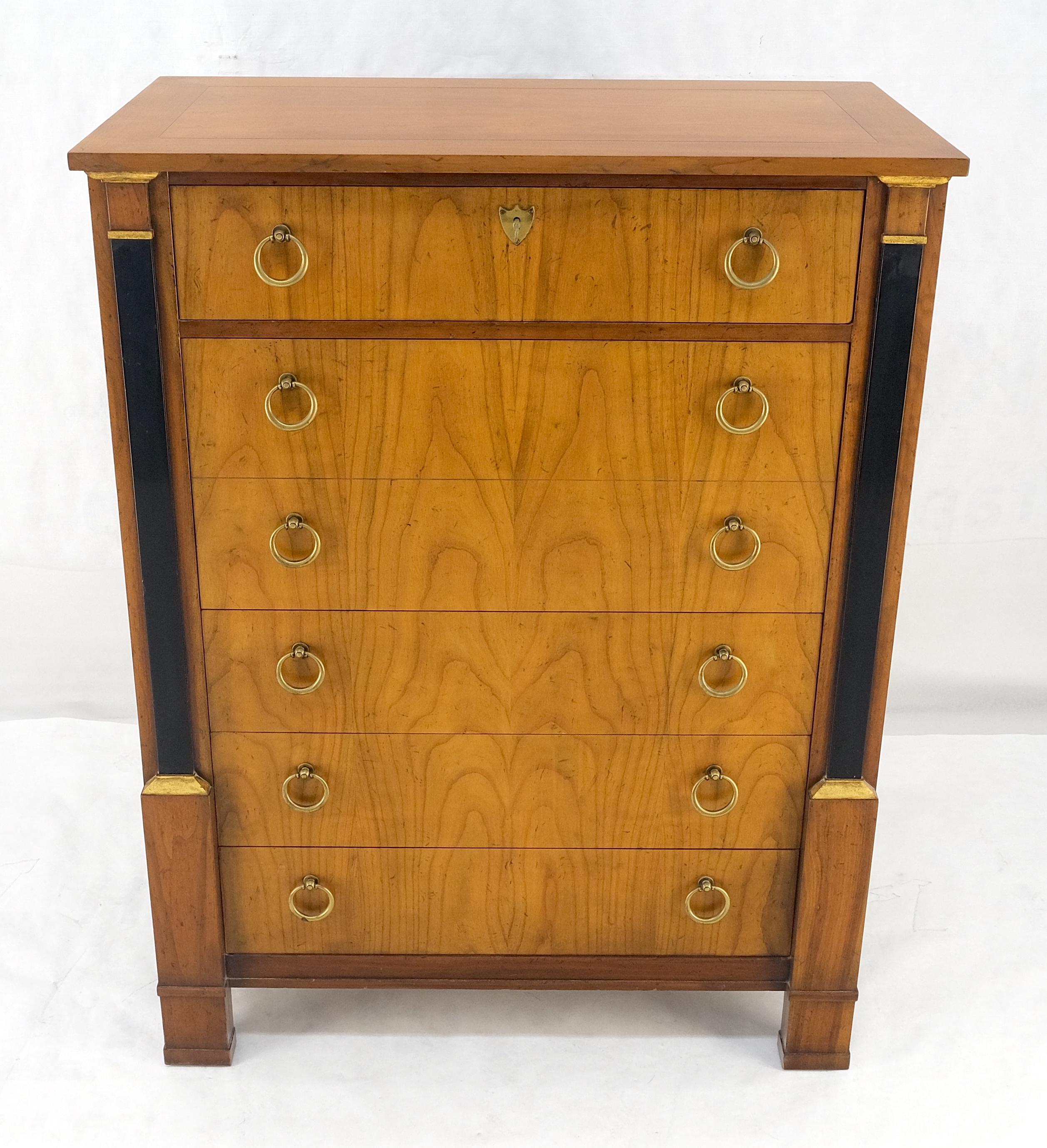 Laccato Baker Directoire Empire Style Ring Pulls 6 Drawers High Chest Dresser MINT! in vendita