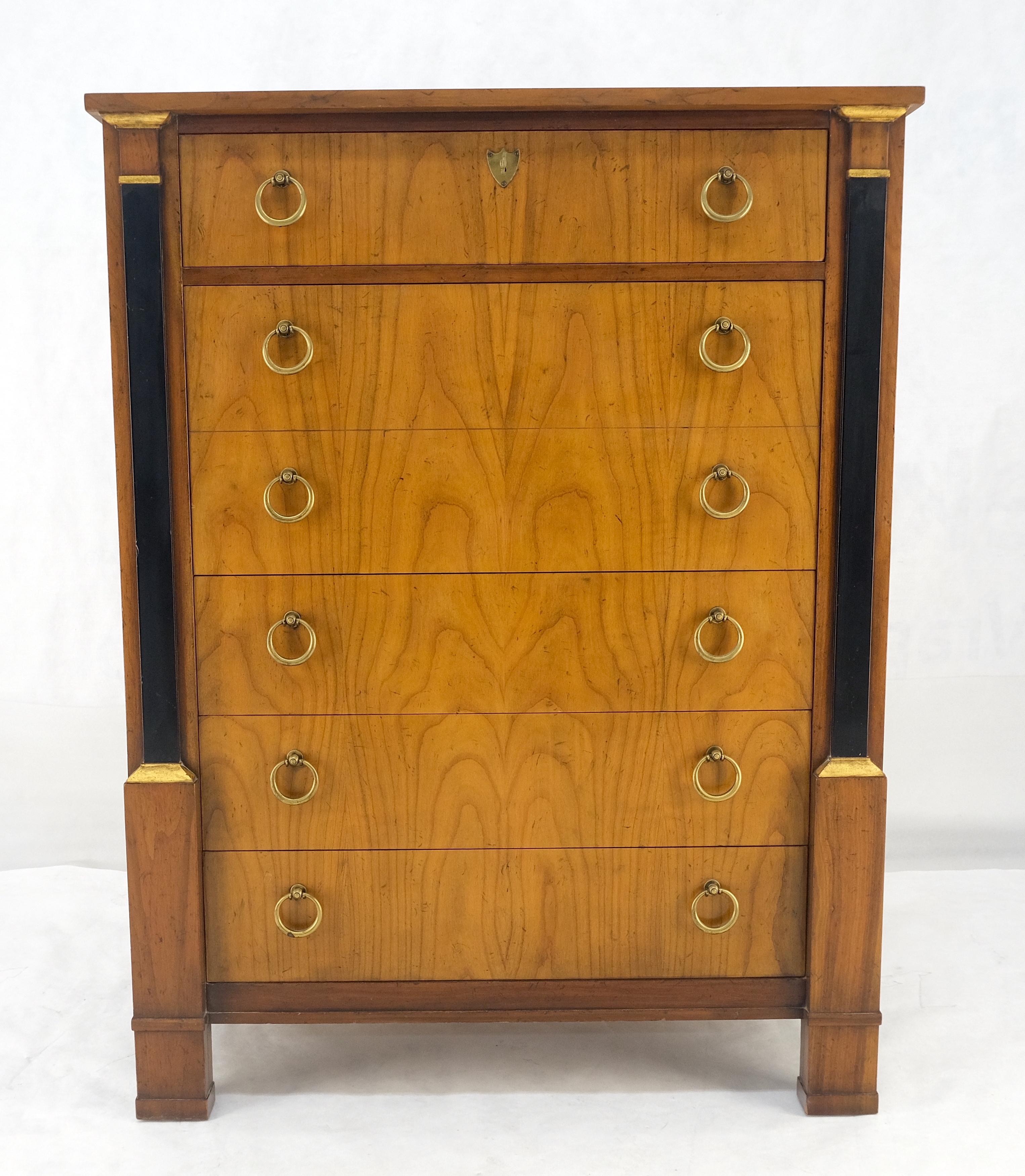 Baker Directoire Empire Style Ring Pulls 6 Drawers High Chest Dresser MINT! In condizioni buone in vendita a Rockaway, NJ