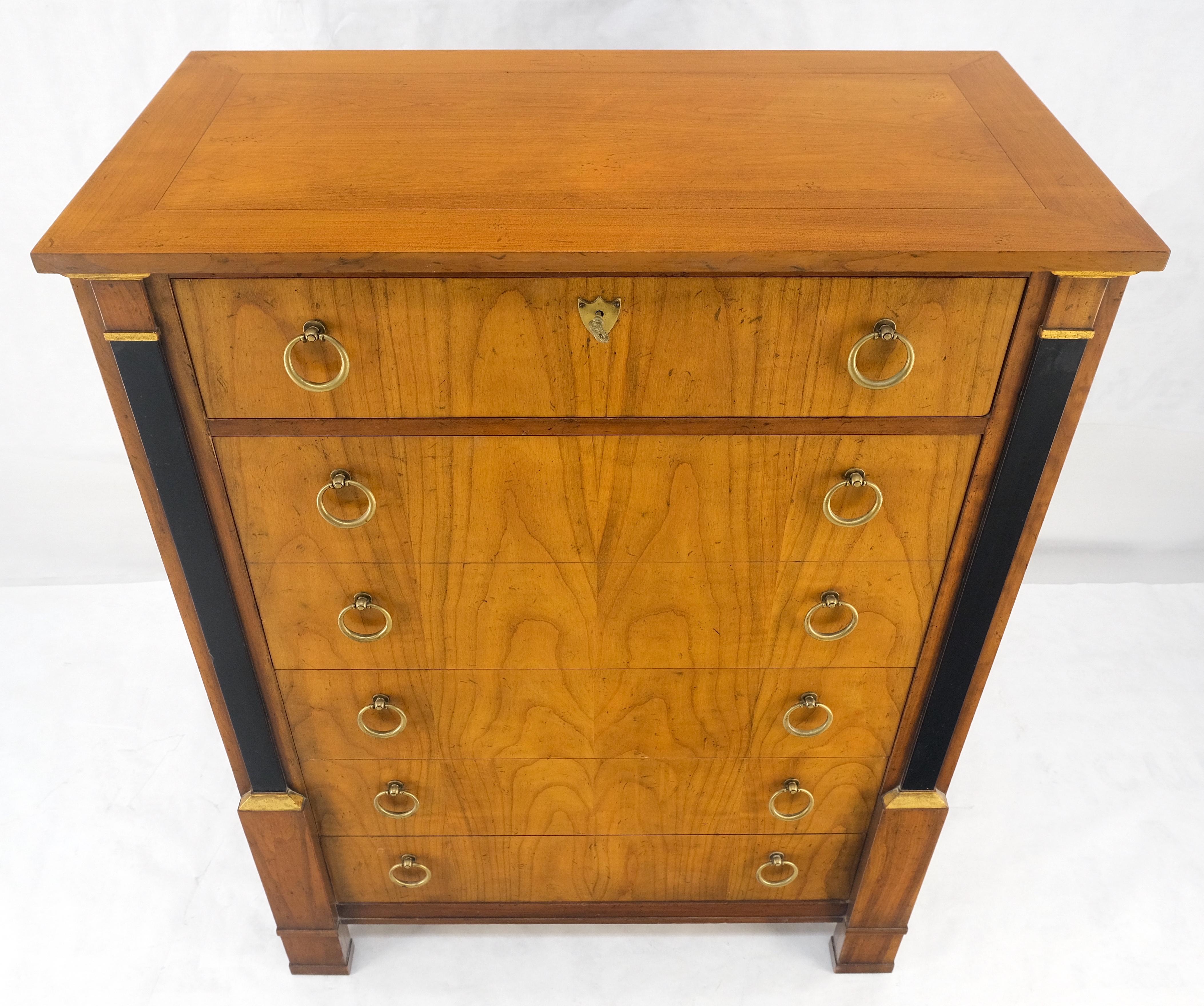 XX secolo Baker Directoire Empire Style Ring Pulls 6 Drawers High Chest Dresser MINT! in vendita